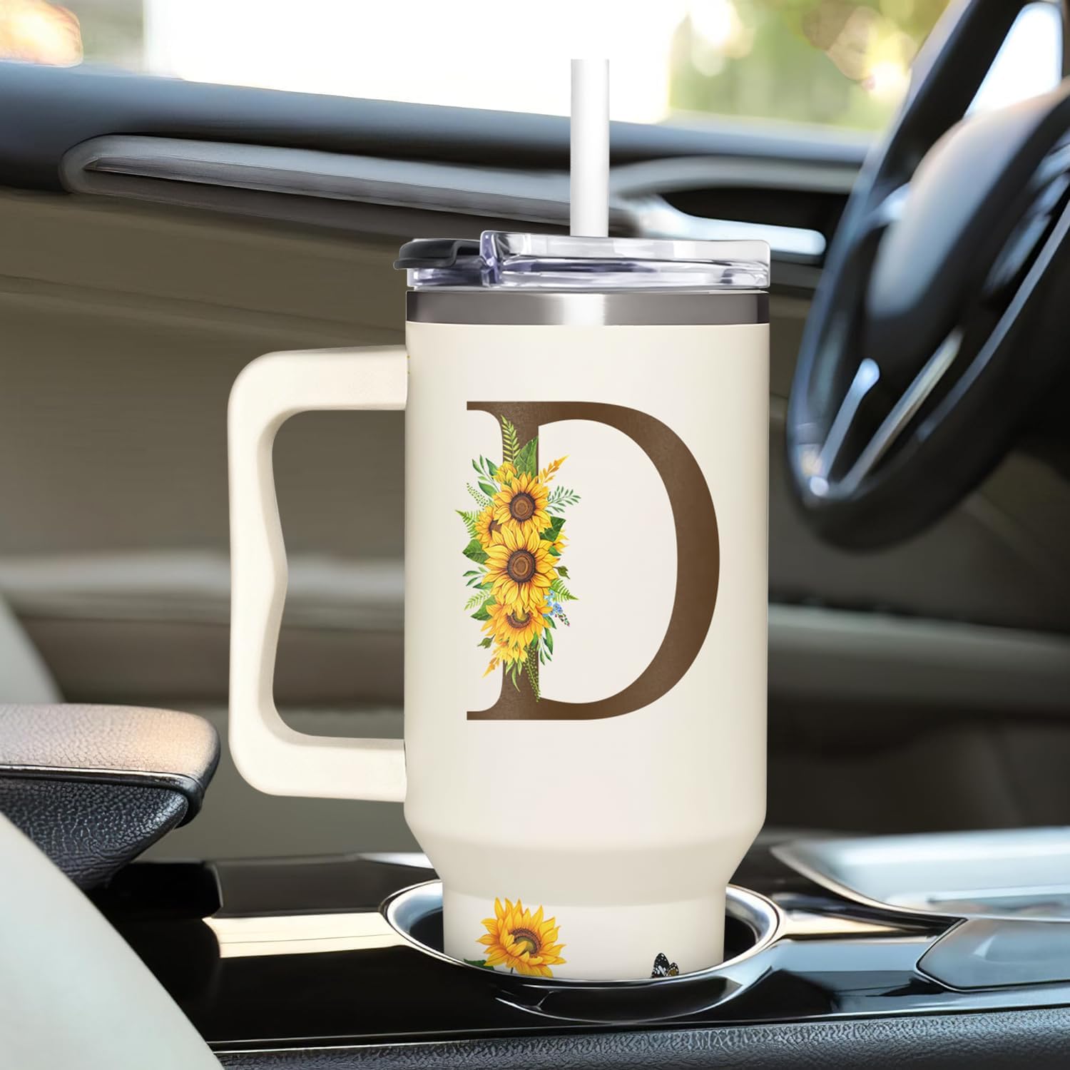 Personalized Birthday Gifts For Women - Sunflowers Monogrammed Cup For Boss Day, Christmas - Customized Gifts For Women, Mom, Wife, Coworkers, Boss Lady, Her - Custom Tumbler With Handle 40oz - Image 7