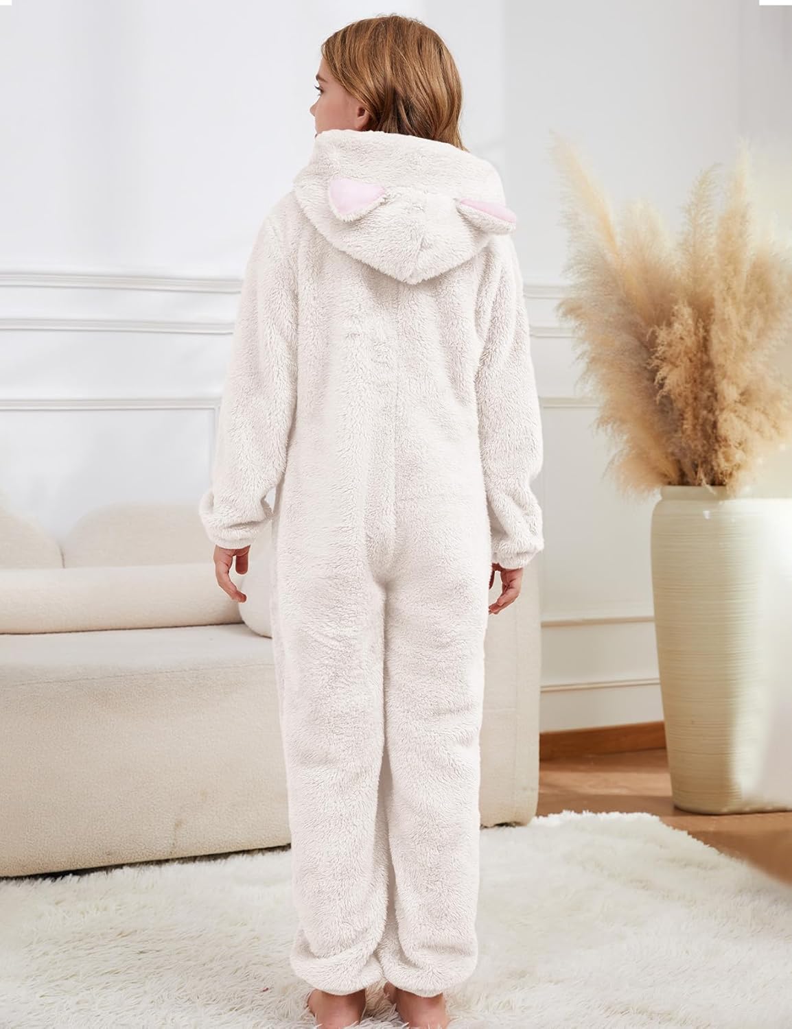 Kissonic Girls Fuzzy Onesie Fleece Jumpsuit Kids Winter Warm Fluffy Zip up Hooded Rompers Costume - Image 3