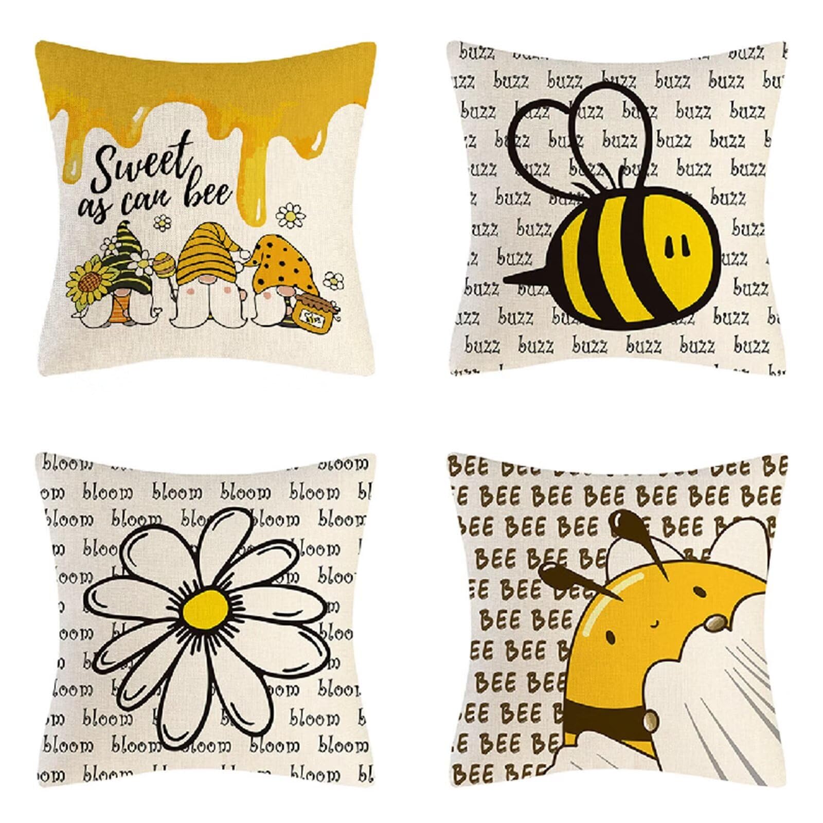Federe Cuscini Divano 50x50cm Set di 4 Giallo Copricuscini, Bifacciale morbido Cuscini Divano con Cerniera Invisibile Animali Api Fodere Cuscini, per Letto Sedia Soggiorno Camera Decorativo JN-8596