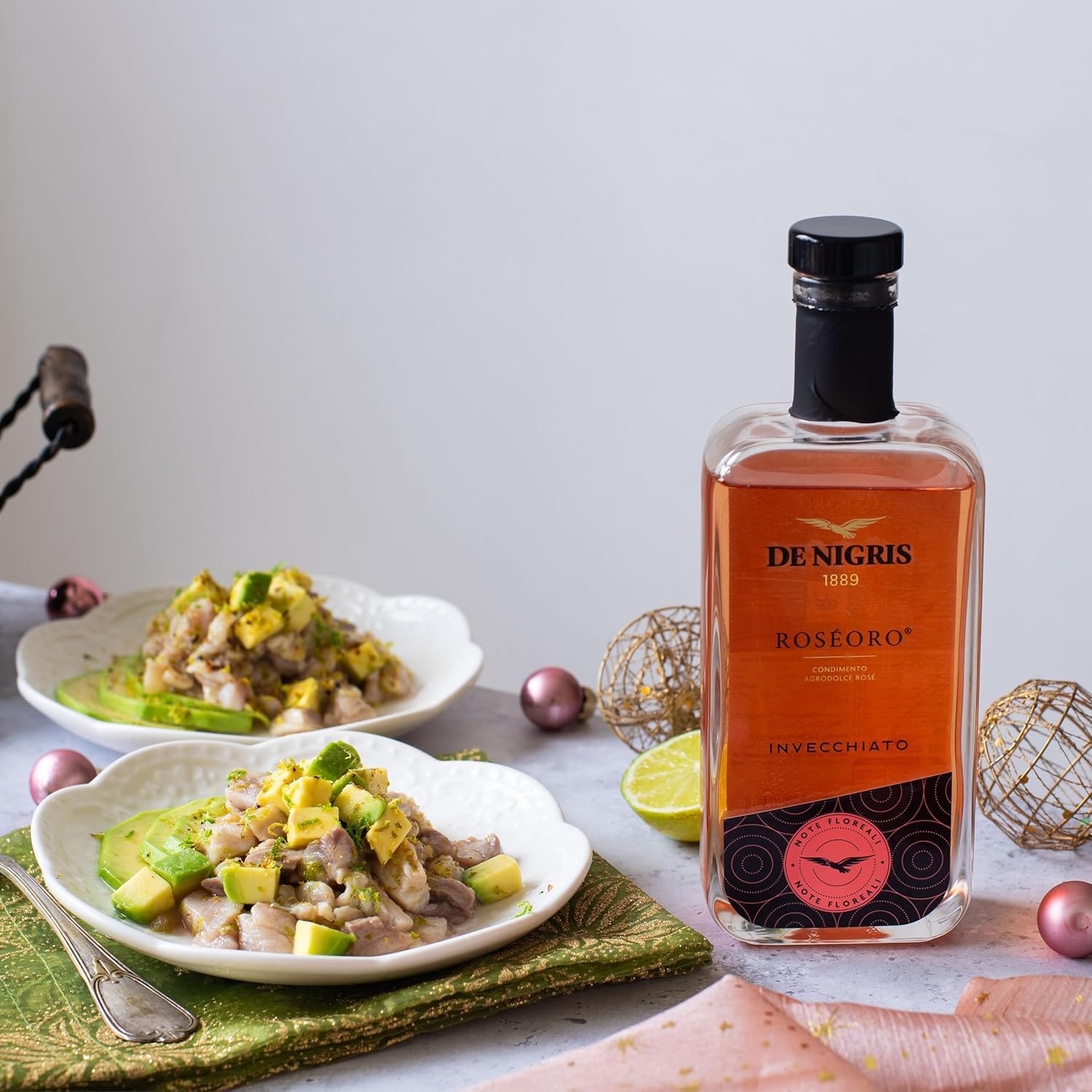 De Nigris Linea Excellence Gourmet Set RoséOro & BiancOro 250 ml x 2 | Süß-Saures Würzmittel mit Reifung im Eichenfass, Florale und Fruchtige Noten | Ideal für Tatar, Salate, Gemüse und Marinaden