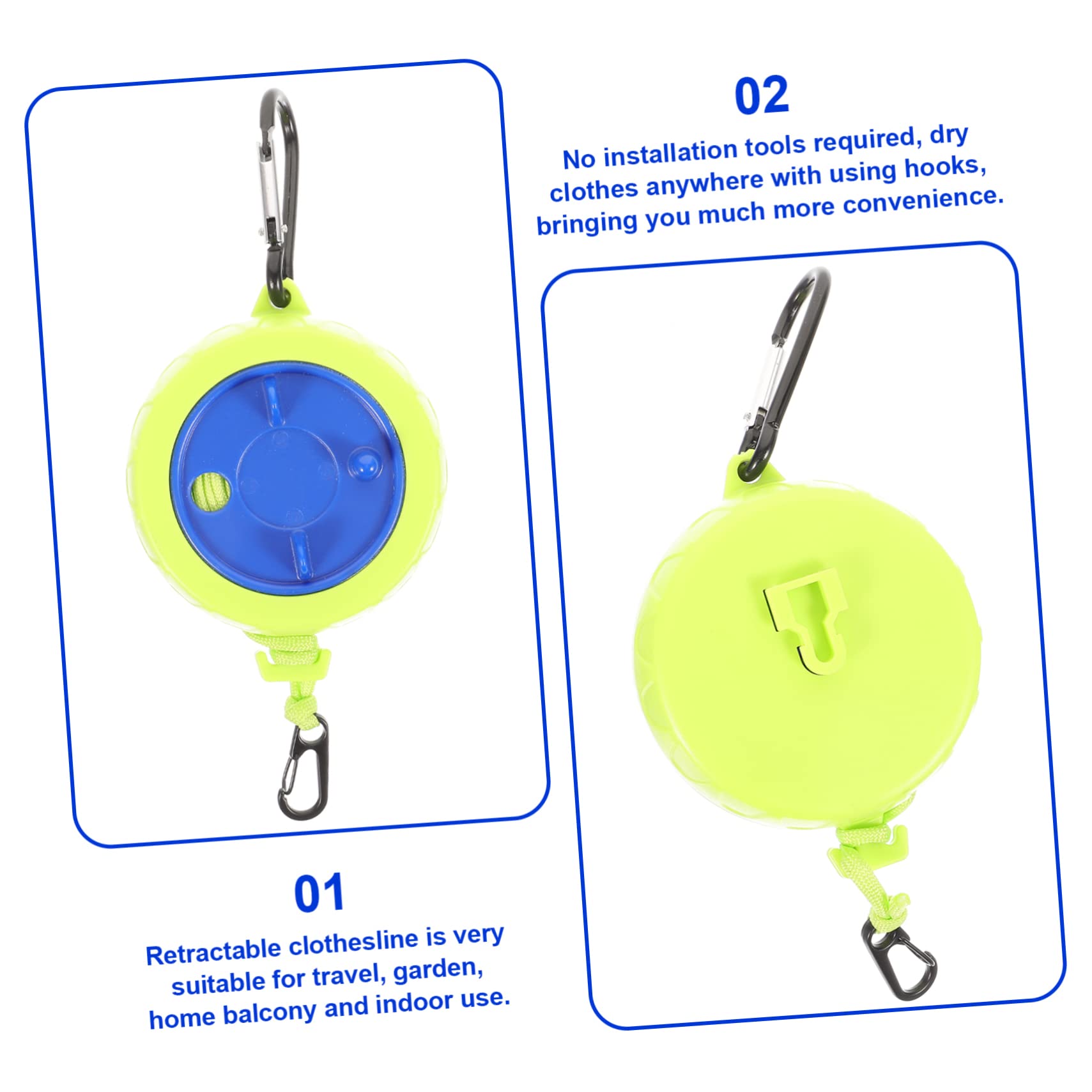 SOLUSTRE 2 Sets Retractable Portable Clothesline with Hooks for Outdoor Indoor Use for Camping Hiking Travel and Home Drying Lightweight Easy to Store