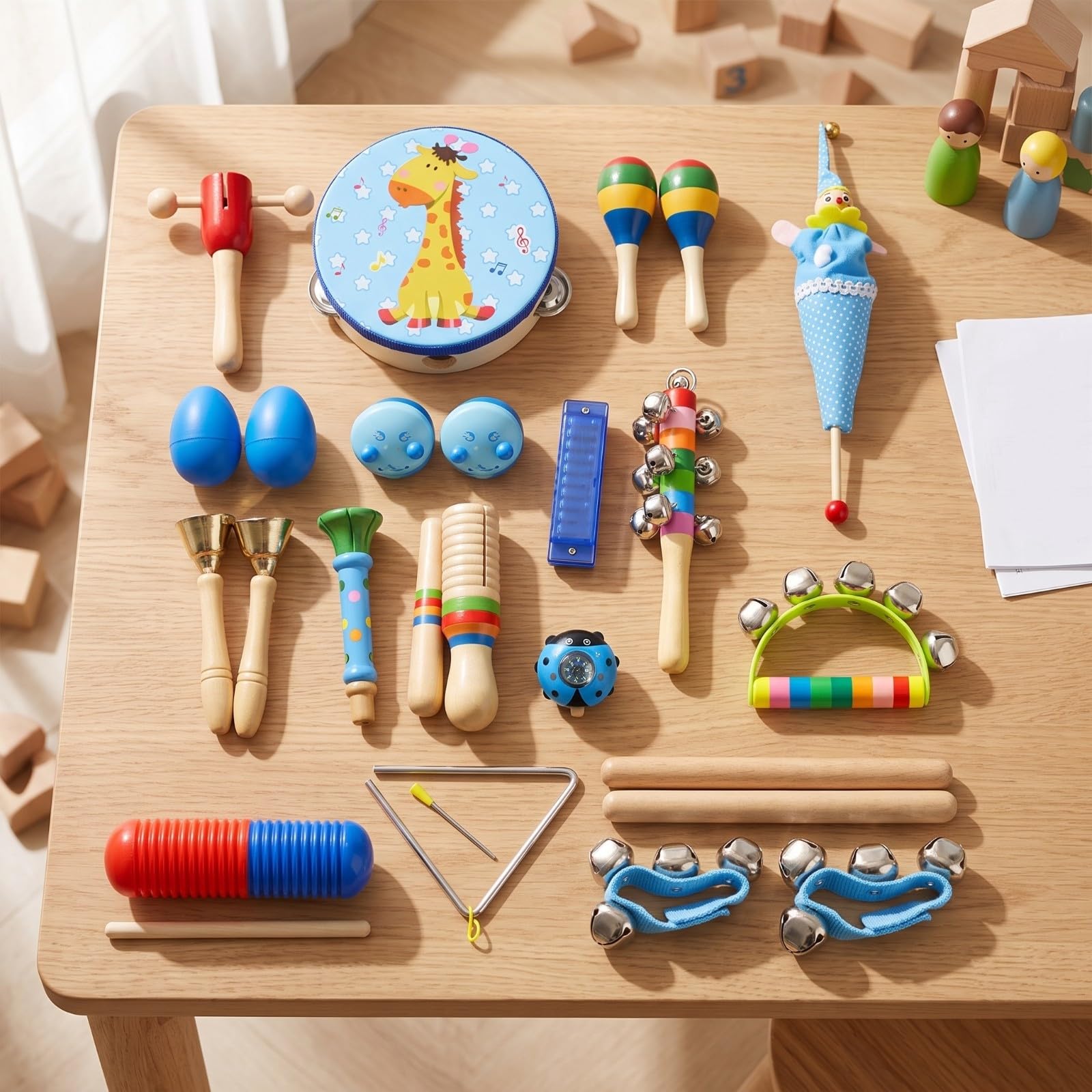 Qianly 22 Pezzi Kit Le per Bambini | Facile da Impugnare, Set di Strumenti percussivo, Educativo, Giocattoli, per Scuola Infanzia, Asilo, Educatori, Neonati, Rosso
