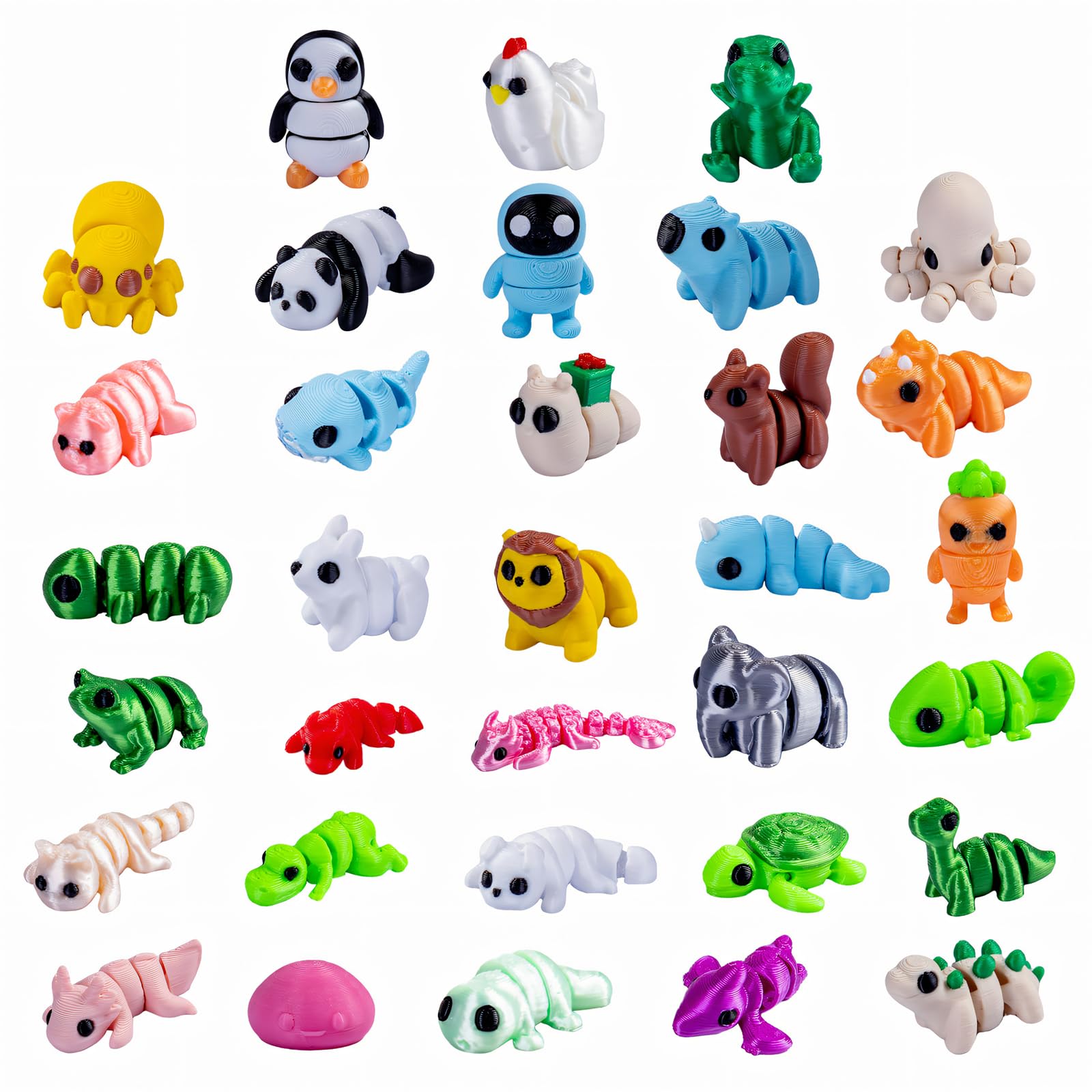 zhongko 33Pcs 3D Printed Animals, 3D Printed Fidget Toy, Movable Joint Mini Toys, Different Animal Shapes