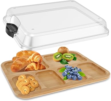 Build Boards Accessories, Build-a-Board Cutting Board with Built in Compartments and Clear Locking Lid, Wooden Cutting Boards for Kitchen Snacks11x15 Inch