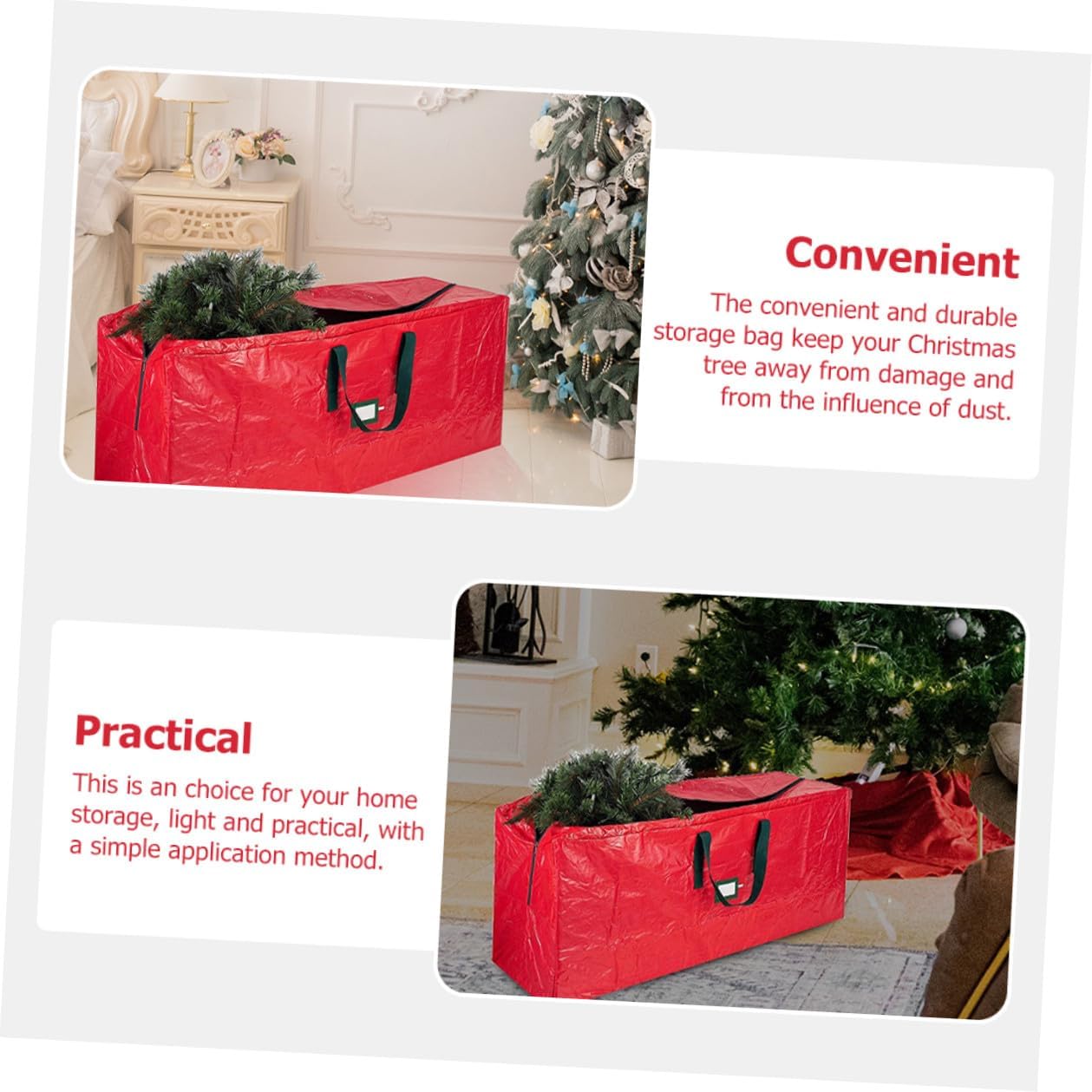 Waterproof Christmas Tree Storage Bag 165x38x76cm Dustproof Tree Pouch Red for Indoor Seasonal Decoration Storage