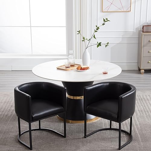 Miniatura 4 de Juego de 4 sillas de comedor modernas tapizadas de cuero con brazos, sillas de cocina y comedor, sillas de cubo de 18.5 pulgadas de ancho para Cuero