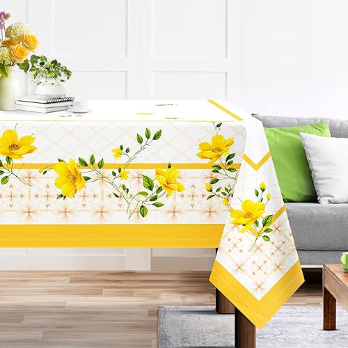 Arquiel Mantel de primavera y verano de 60 x 84 pulgadas, mantel floral amarillo impermeable, lavable, resistente a las manchas, para decoración de