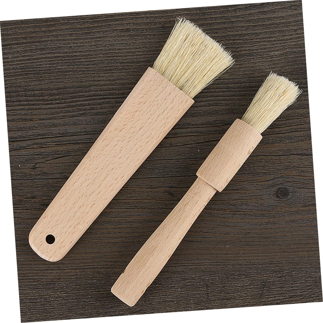 OKUMEYR 2pcs Kitchen Grill Oil Brushes Natural Bristle Pastry Tool for Baking Cooking Khaki Round Flat Design Comfortable Handle Versatile for Bbq Marinade