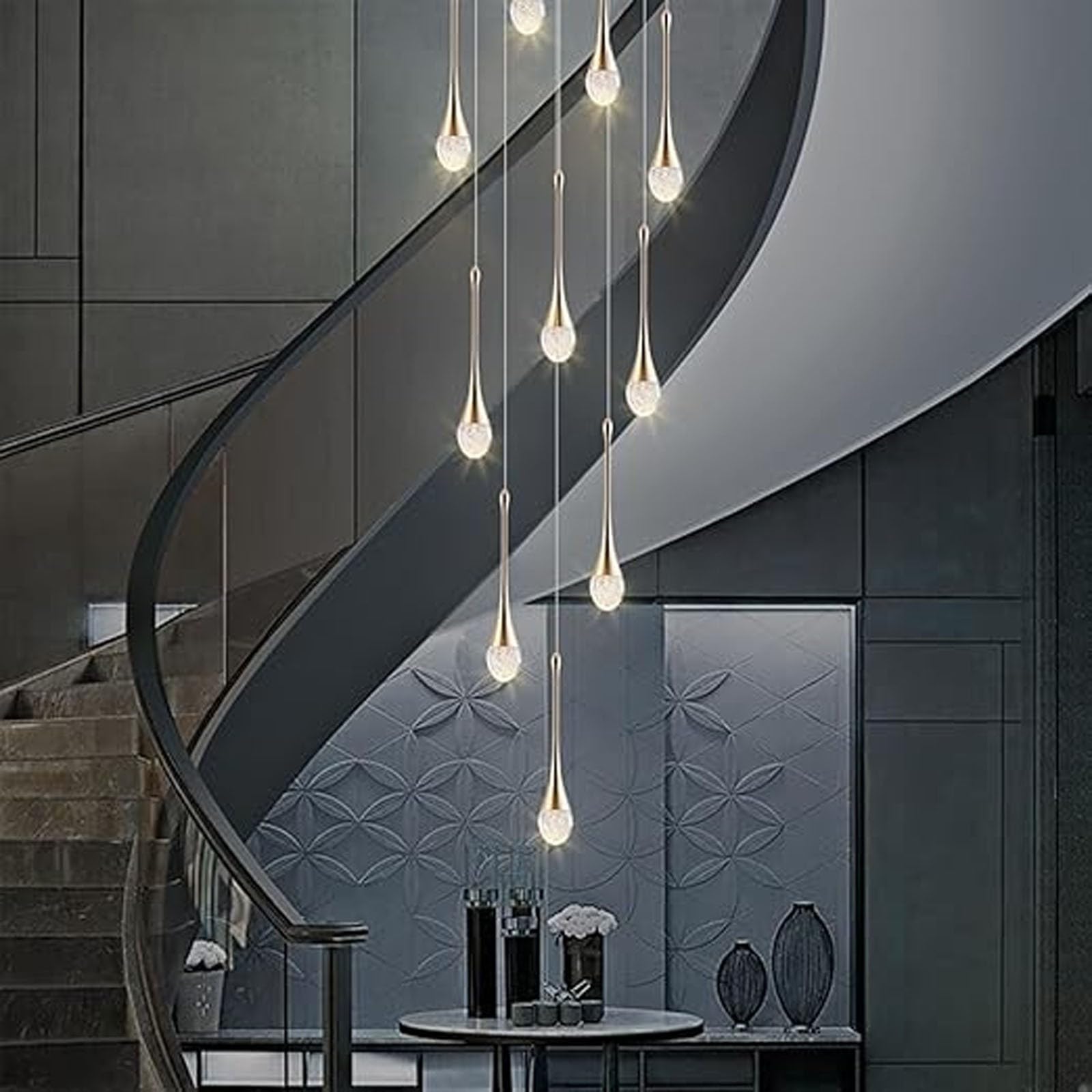 LED Chandelier Staircase Modern Water Drop Pendant Lighting for Villa Duplex Staircase Long Pendant Lamp,8 Heads