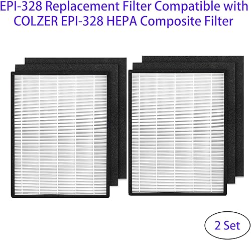 Miniatura 2 de Filtro de repuesto EPI-328 para purificador de aire COLZER EPI-328 y Domccy NS-320, filtros Hepa H13 con carbón activado de alta eficiencia, paquete