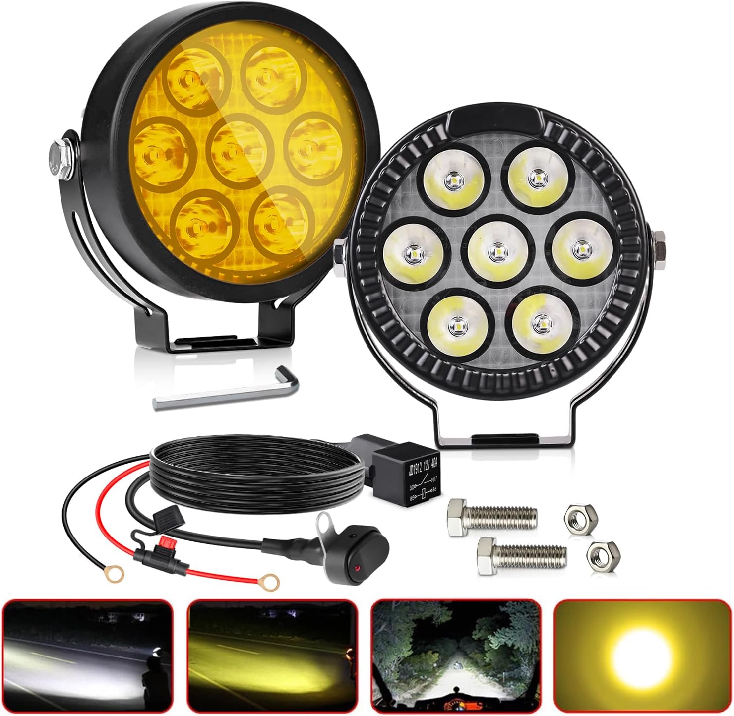 Motorcycle LED Auxiliary Lights, 4.5" 100W Round Spot Fog Lights with Switch Wire Harness for R1200gs ADV Adventure Touring Cruiser Sport Bikes