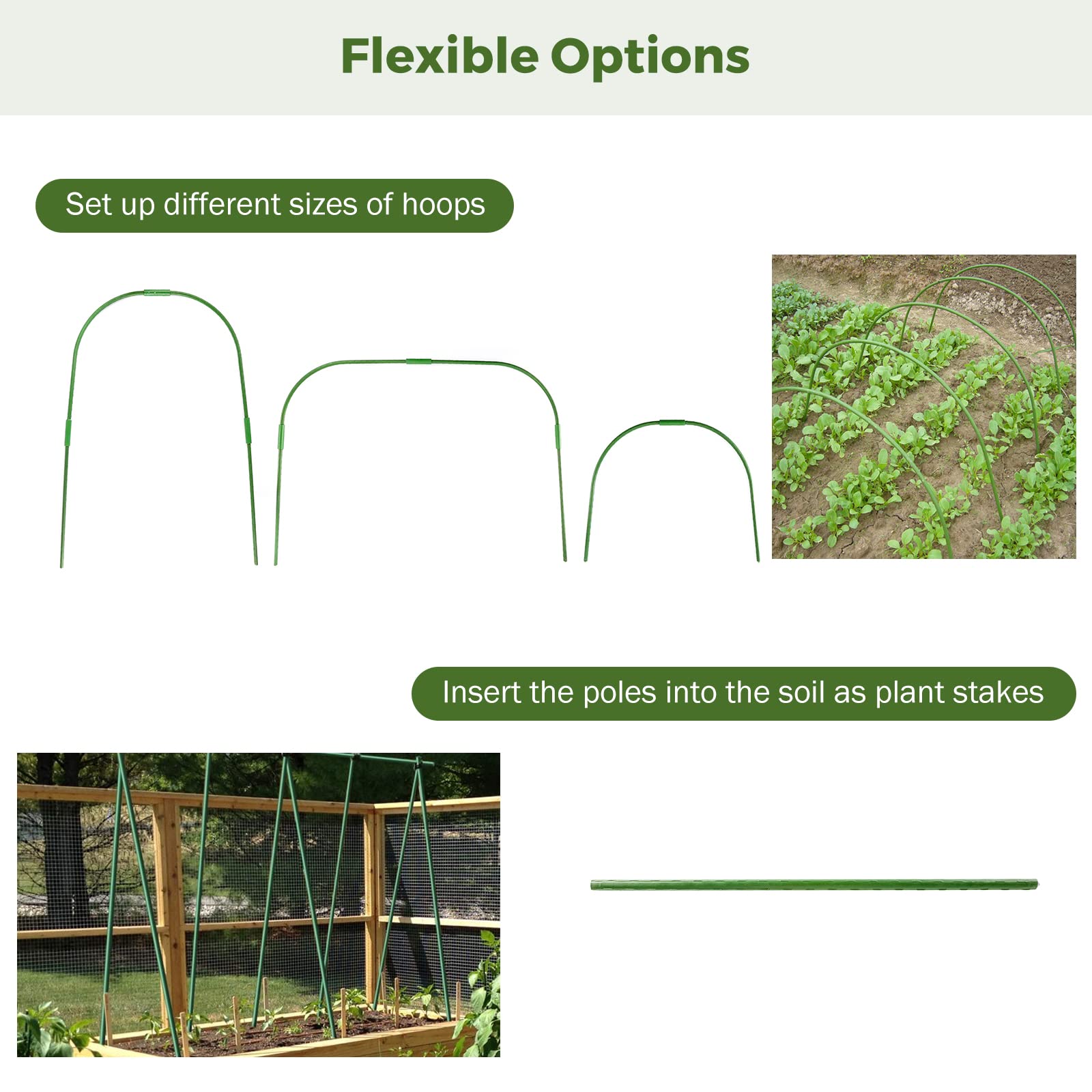 BEAMNOVA Garden Hoops Only for Raised Beds Greenhouse Row Cover Barrier Support Frame Climbing Plants Stakes with Cable Ties for Outdoor Vegetable Tomato Vines DIY
