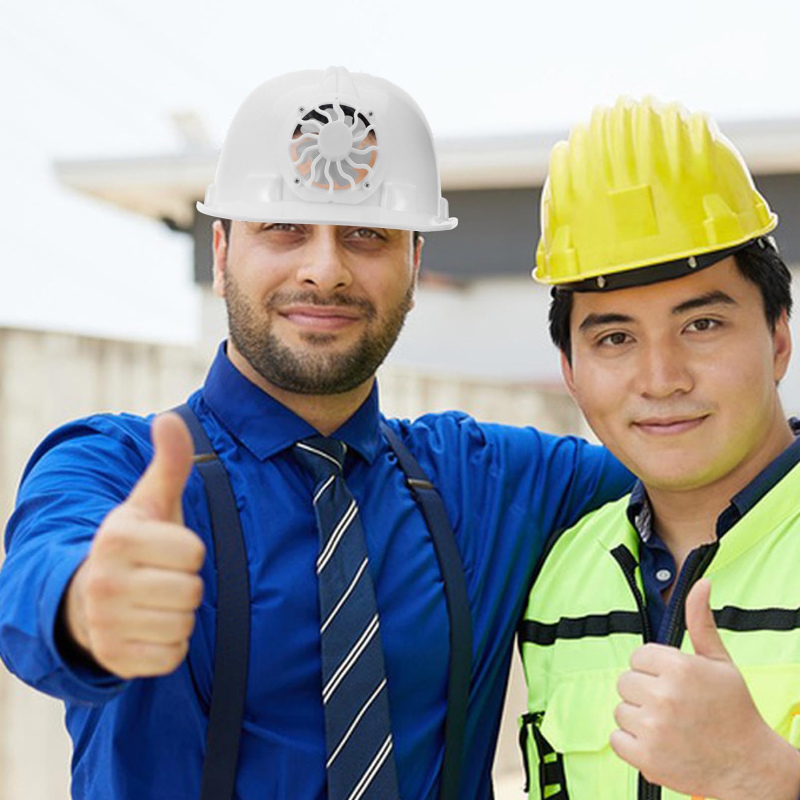 Garneck Casque de Sécurité Chantier avec Ventilateur Solaire Intégré Protection UV Ventilé et Respirant pour Travailleurs Extérieurs et Activités Plein Air