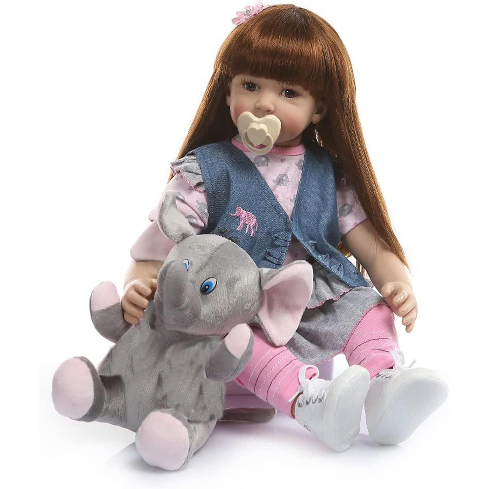 RUNGQIANY Realistic Baby Doll with Plush Elephant Toy, 50 cm, Pink, 60 cm - Image 4