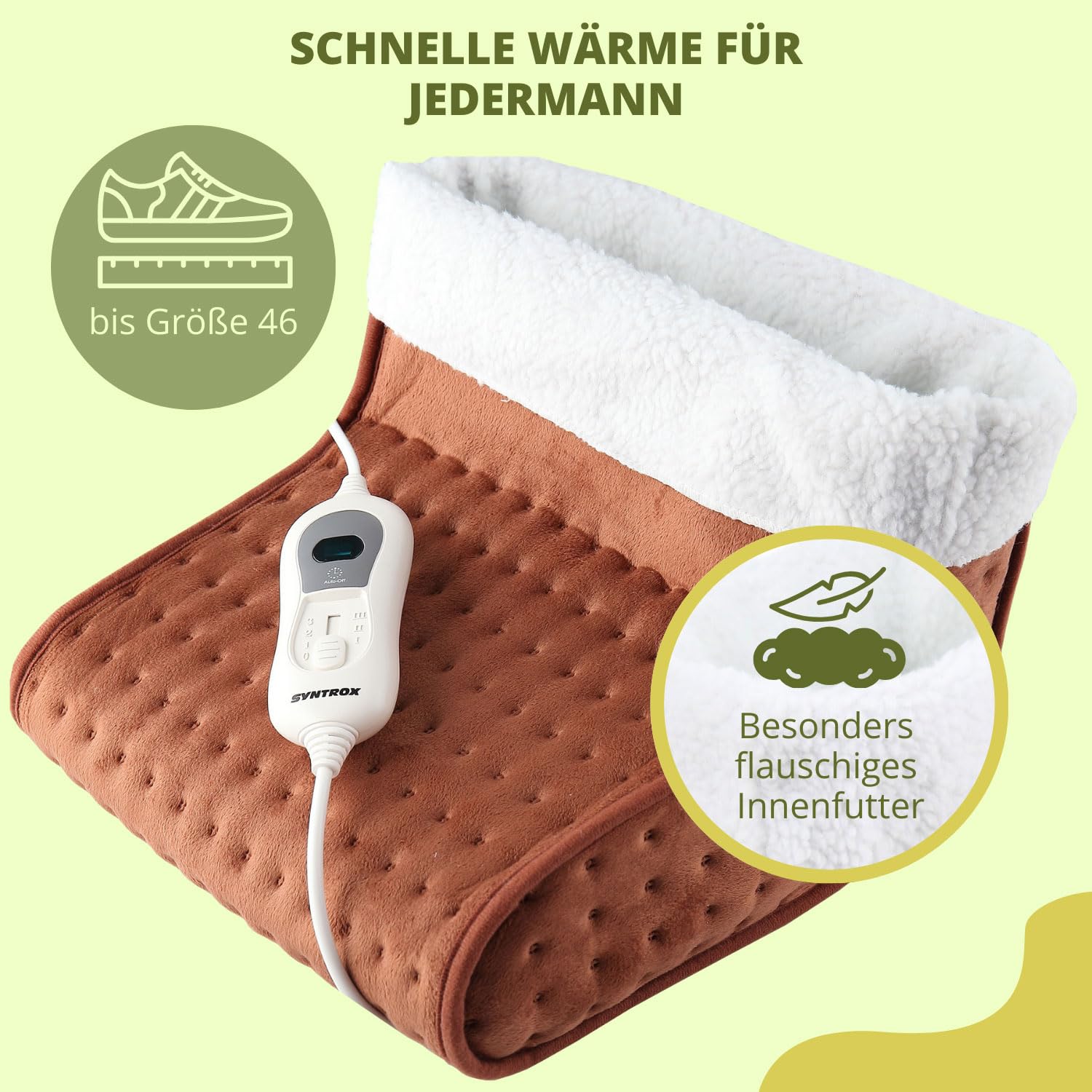 Syntrox Germany Atmungsaktiver Elektrischer Fußwärmer Arutic, Fußheizung für den Winter,Hausschuhe Schuhe, beheizter Fußwärmer, Hausschuhe, 3 Temperaturstufen, 100 Watt