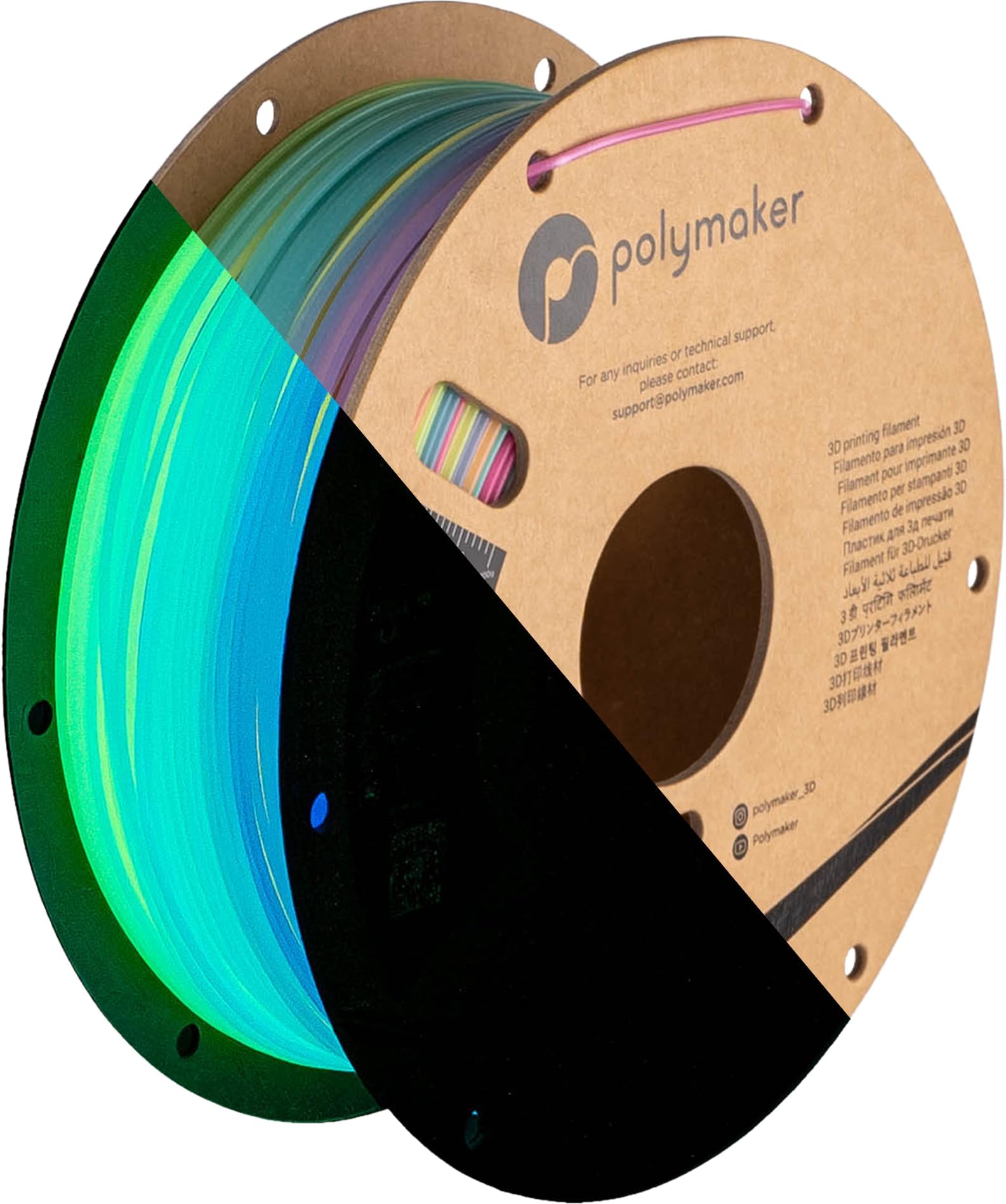 PolymakerLuminous PLA Filament 1.75mm, Luminous Rainbows PLA 3D Printer Filament 1.75 1kg - PolyLite 1.75 PLA Filament Luminous Rainbow, Dimensional Accuracy +/- 0.03mm, Enjoy Colorful