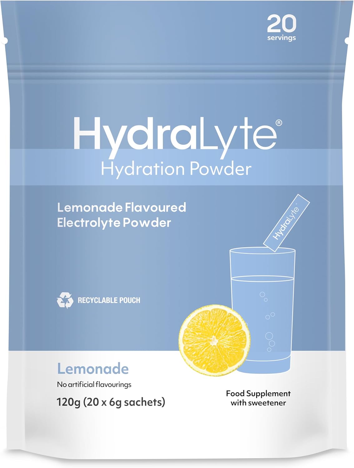 Hydralyte Effervescent Electrolytes Powder Sachets – 20 Flavoured Sticks – Rapid Rehydration – Prevent Dehydration – Achieve Optimal Hydration (20 Sachets, Lemonade)