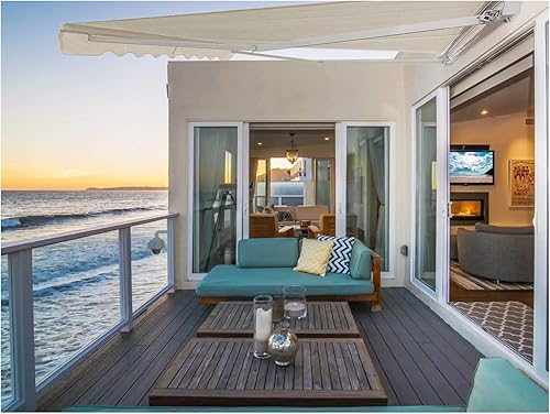 Miniatura 4 de HTTMT - Toldo retráctil de 12 x 10 pies (manual) de aluminio resistente al agua de poliéster para patio con mango manivela para hogar al aire libre,