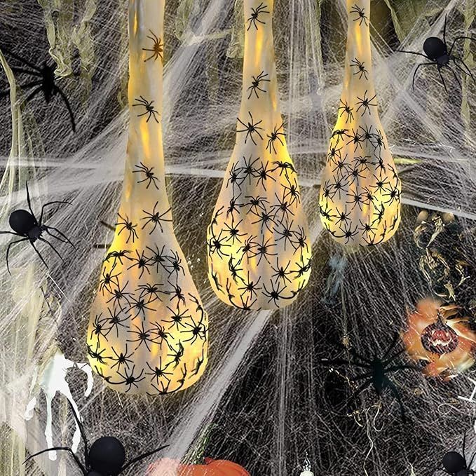 GGEROU 3.2FT Halloween Decoration Hanging Light Up Spider Egg Sacs for Halloween Party Favors Games, Waterproof for Halloween Props Party, Yard Garden Tree House Décor