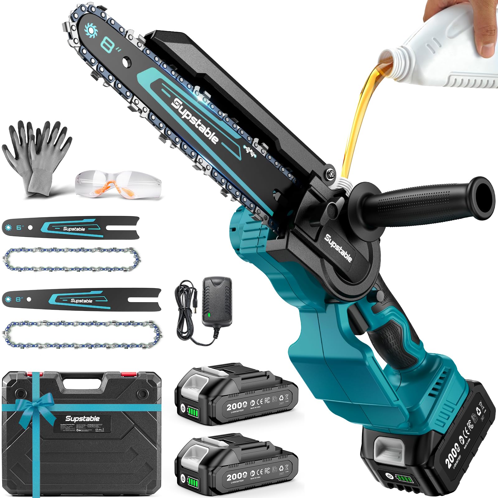 Mini Chainsaw Cordless, 8 Inch &amp; 6 Inch Electric Chainsaw Battery Powered, 1000W Brushless Handheld Power Chain Saw with 2 Batteries, Small Tree Saw for Branch Trimming Wood Cutting