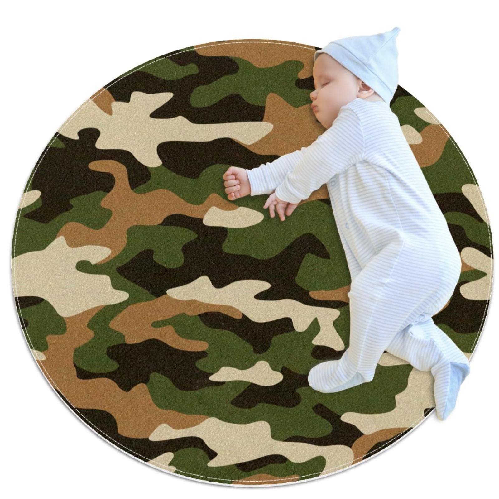 Tapis rond motif camouflage pour protéger et réchauffer les sols