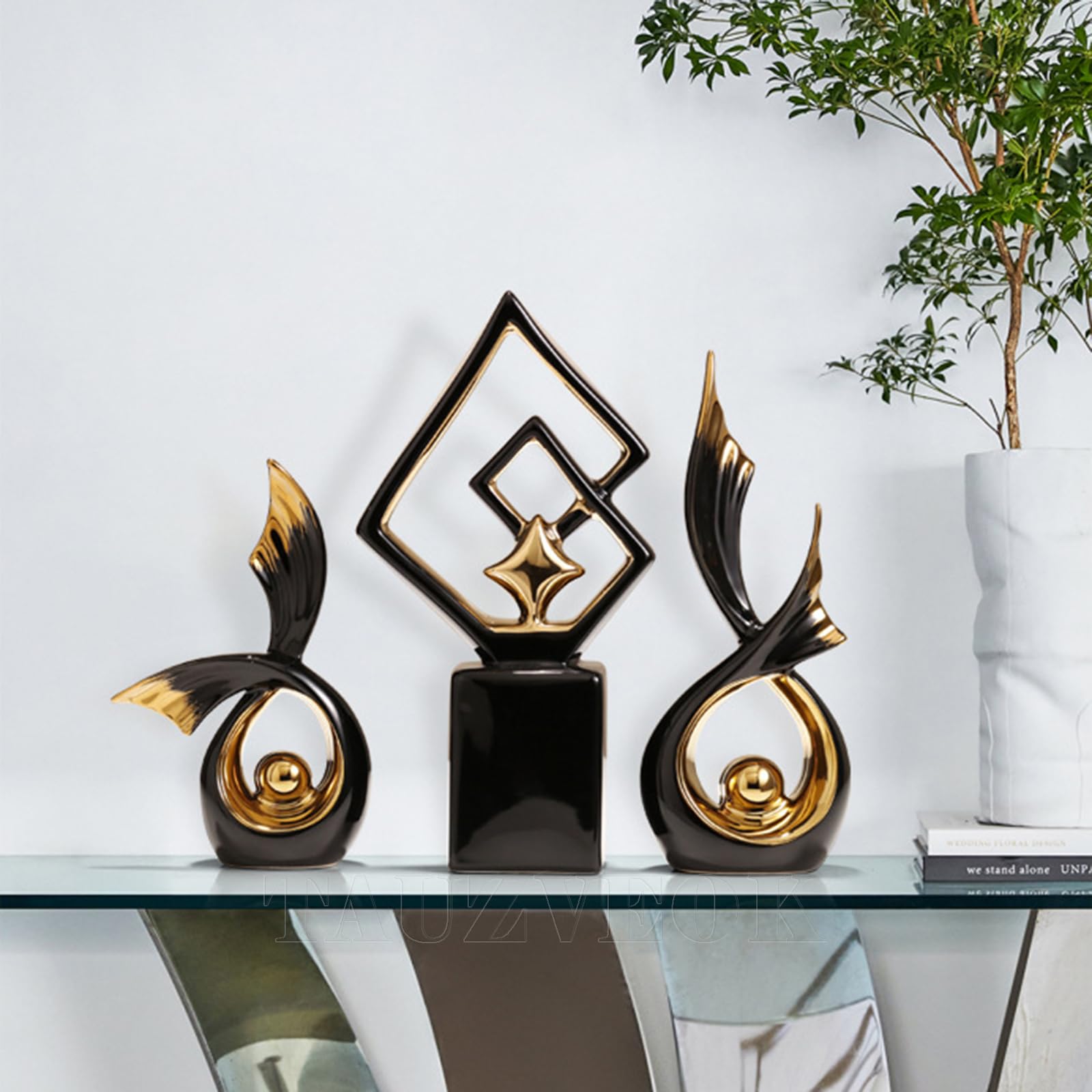 Scultura Decorativa Astratta Moderna in Ceramica Bianca, Arte, Decorazione per Soggiorno, Tavolo, Camera da Letto, Stanza, Ufficio, Nero