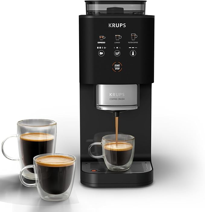KRUPS Coffee Crush Extra, Machine à café à grains, ultra compacte, nettoyage facile, noir, SA4028E0