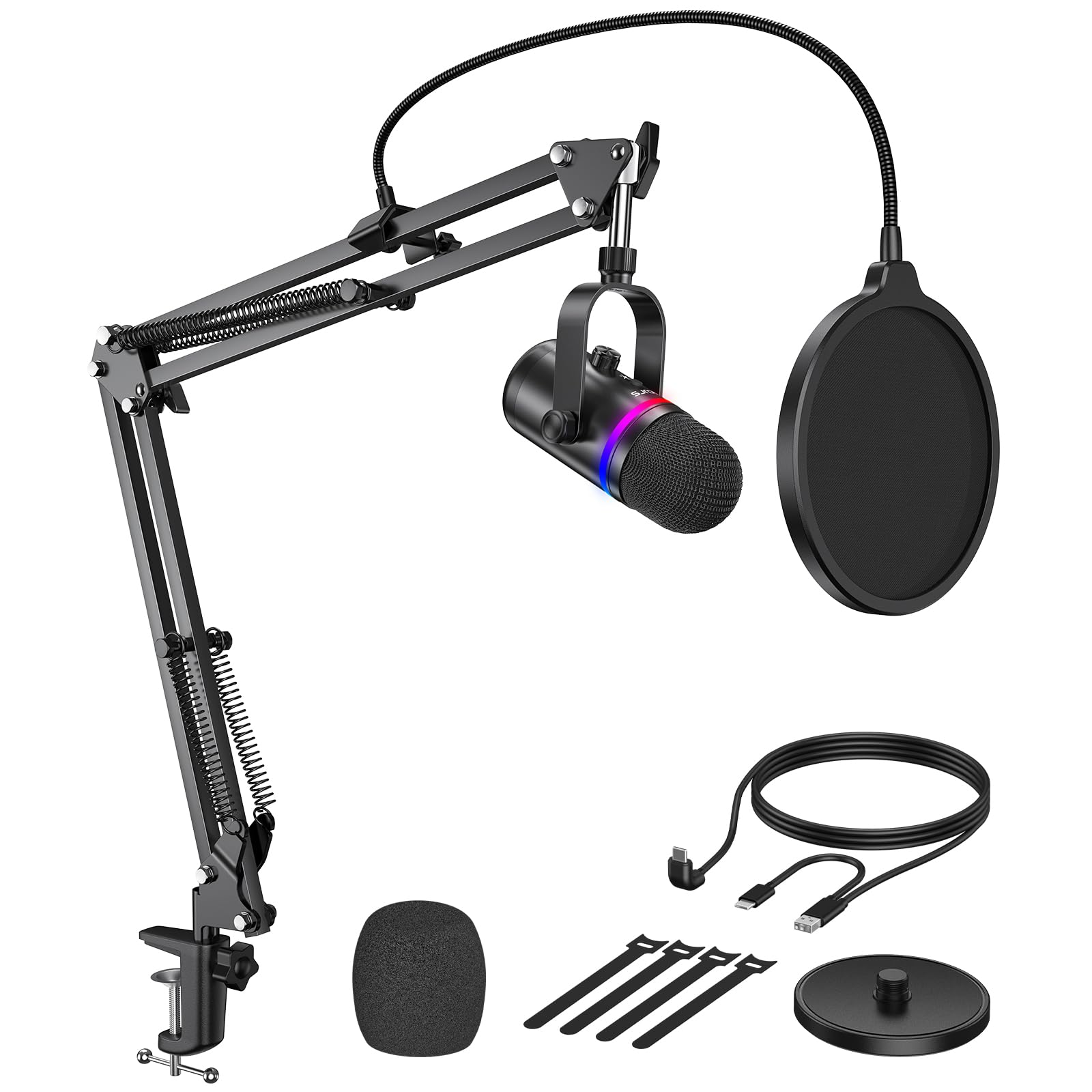 Micro Gaming USB TECURS MR04 - Condensateur Cardioïde Avec Bouton Muet, Réduction De Bruit Et Prise Casque