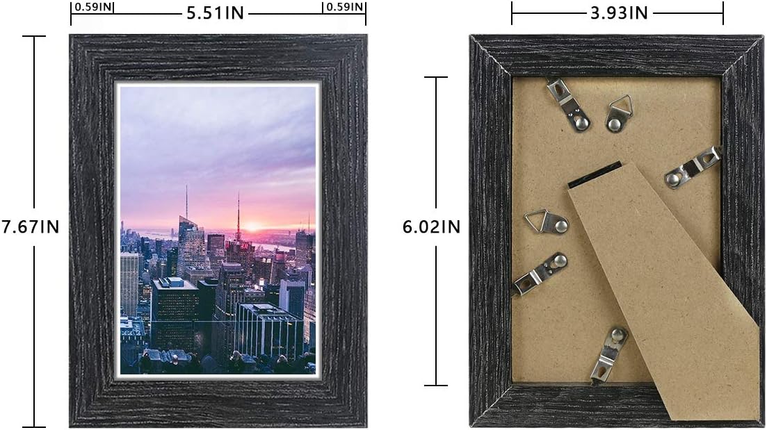 NUOLAN 4x6 Picture Frame Weathered Black Wood Pattern Photo Frames for Wall or Desk Display, 4 Packs (NL-PF4X6-DG)