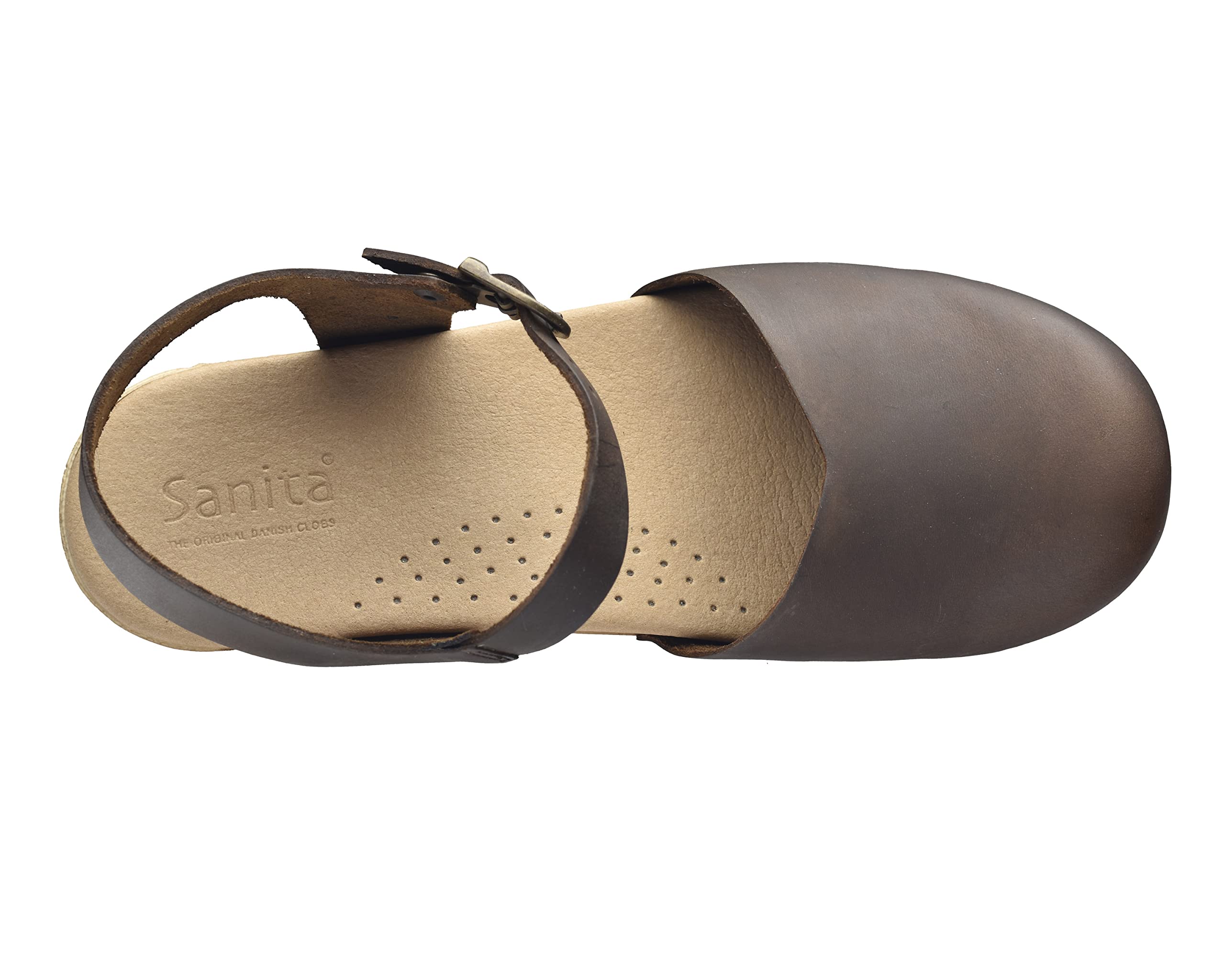 Sanita Sansi | Sandali Originali Fatti a Mano in Pelle Flessibile | Cinturino alla Caviglia | Plantare anatomico con Morbida Schiuma | Marrone Antico | 36 EU