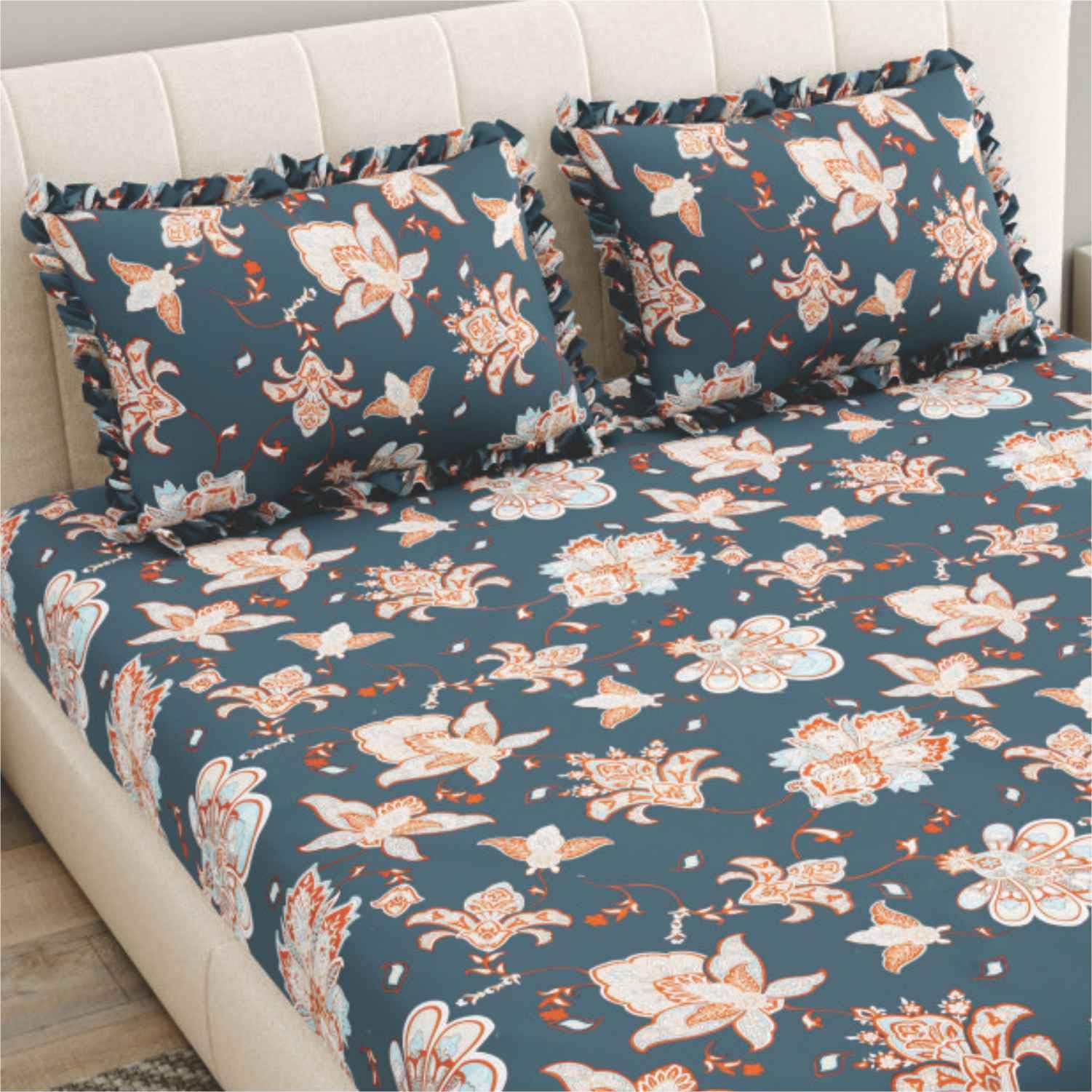 Dream Weaverz- Polycotton Printed Double Bed Size Fitted Elastic Bedsheet,2 Pillow Cover,260 Thread (72" x 78"x7") Home, Bedroom (Green, King)
