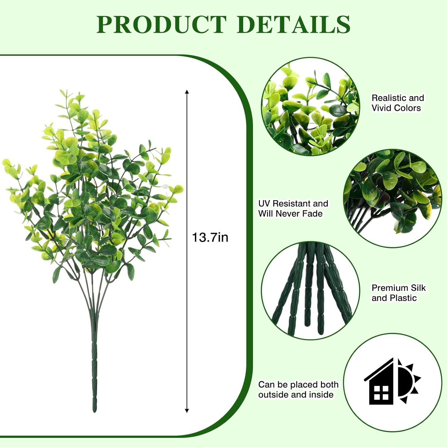 CEWOR Artificial Boxwood Stems 24 Pack Artificial Plants for Outdoor UV Resistant Faux Plants Fake Eucalyptus Shrubs for Room Decor Indoor Outdoor