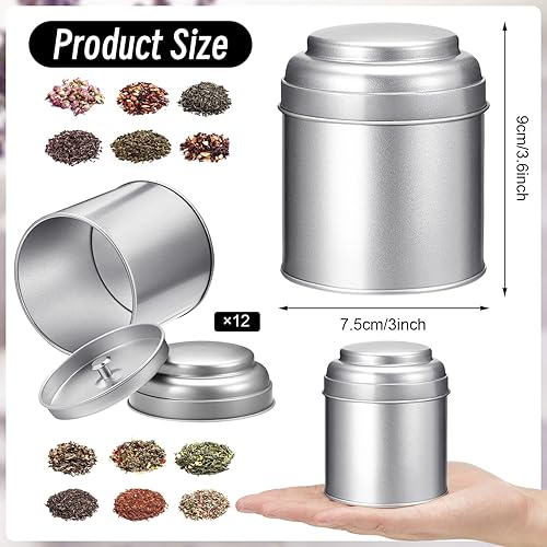 Miniatura 2 de Meanplan 12 recipientes de té con tapa doble hermética, caja redonda de lata de 8 onzas, recipiente pequeño de té de cocina, recipientes de