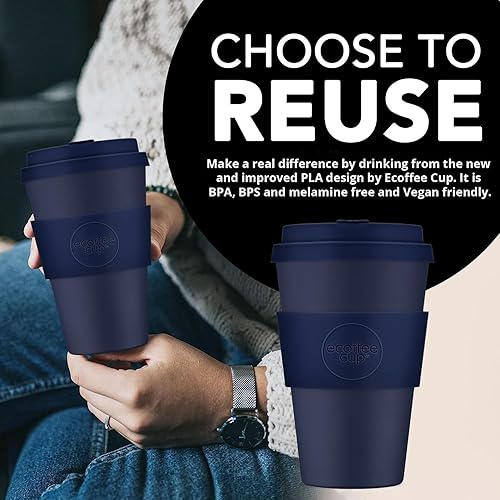 Miniatura 3 de Ecoffee Cup Taza de café reutilizable de 14 onzas (13.5 fl oz)  Taza de viaje a base de plantas PLA con tapa de silicona, sin melamina y apta para