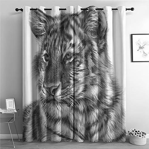 Cortinas opacas de tigre Decoración única para dormitorio y sala de estar Cortinas de ventana con patrón de animales, cortinas térmicas con ojales