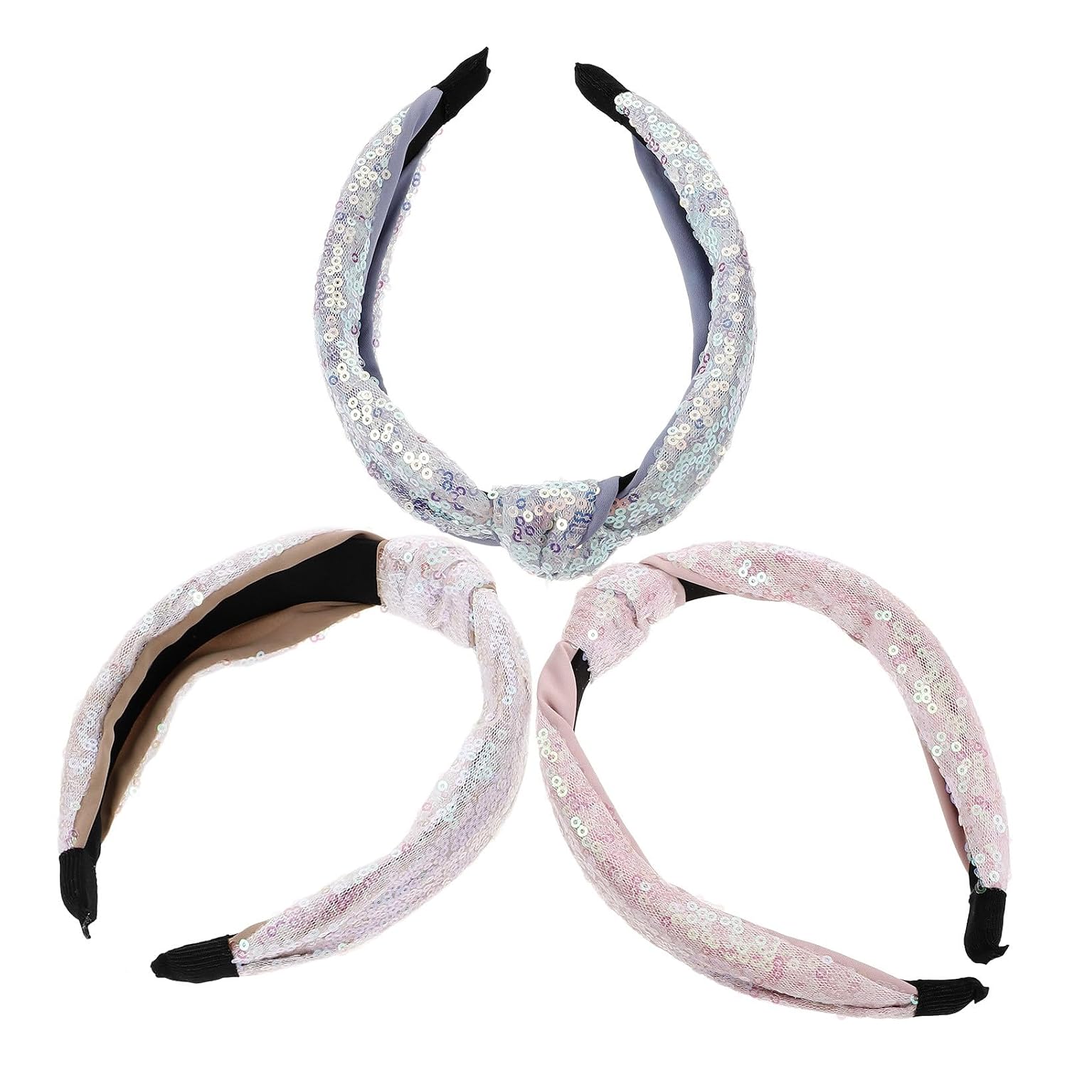 Sequin Knot Wide Headband for Women, Twisted Hairband in Pink, Light Blue, Decorative Fashion Accessories for Travel and Party Use