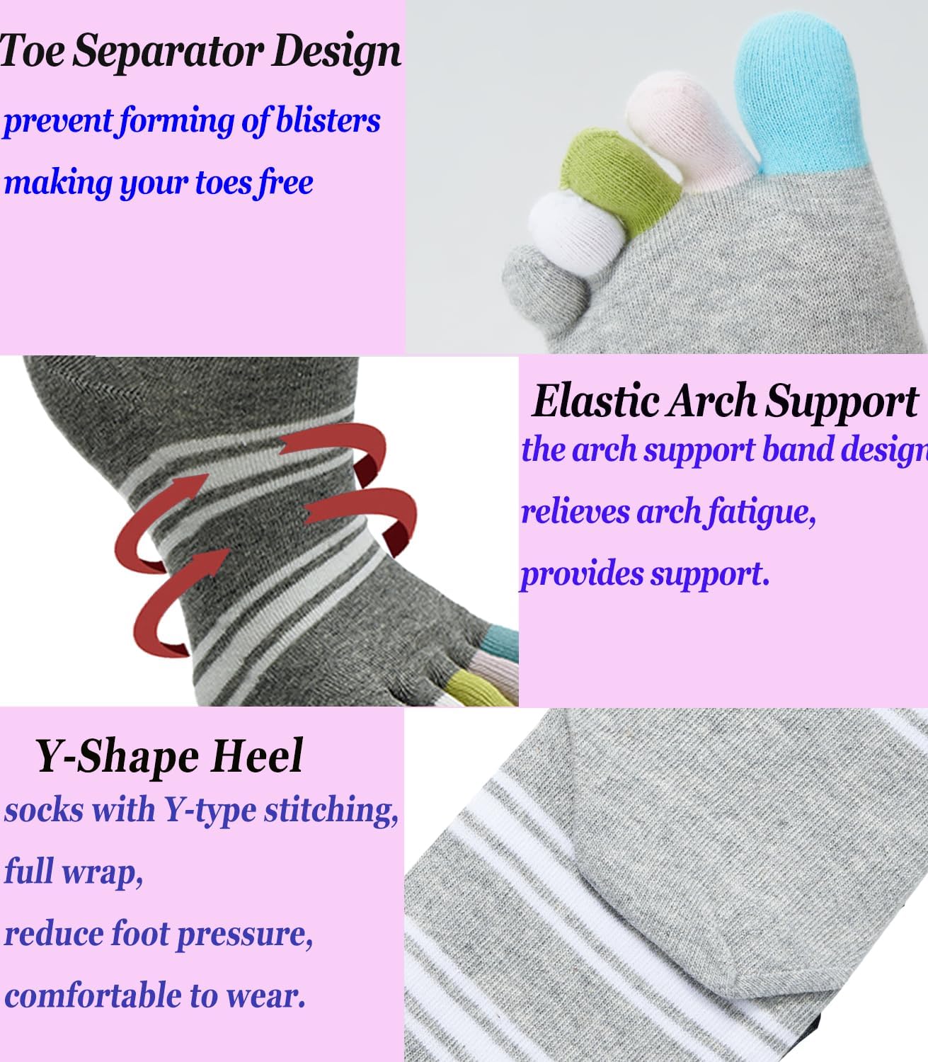 Women Toe Socks 5 Finger Cotton Wicking Athletic 6 Pack 3 Pack - Image 6
