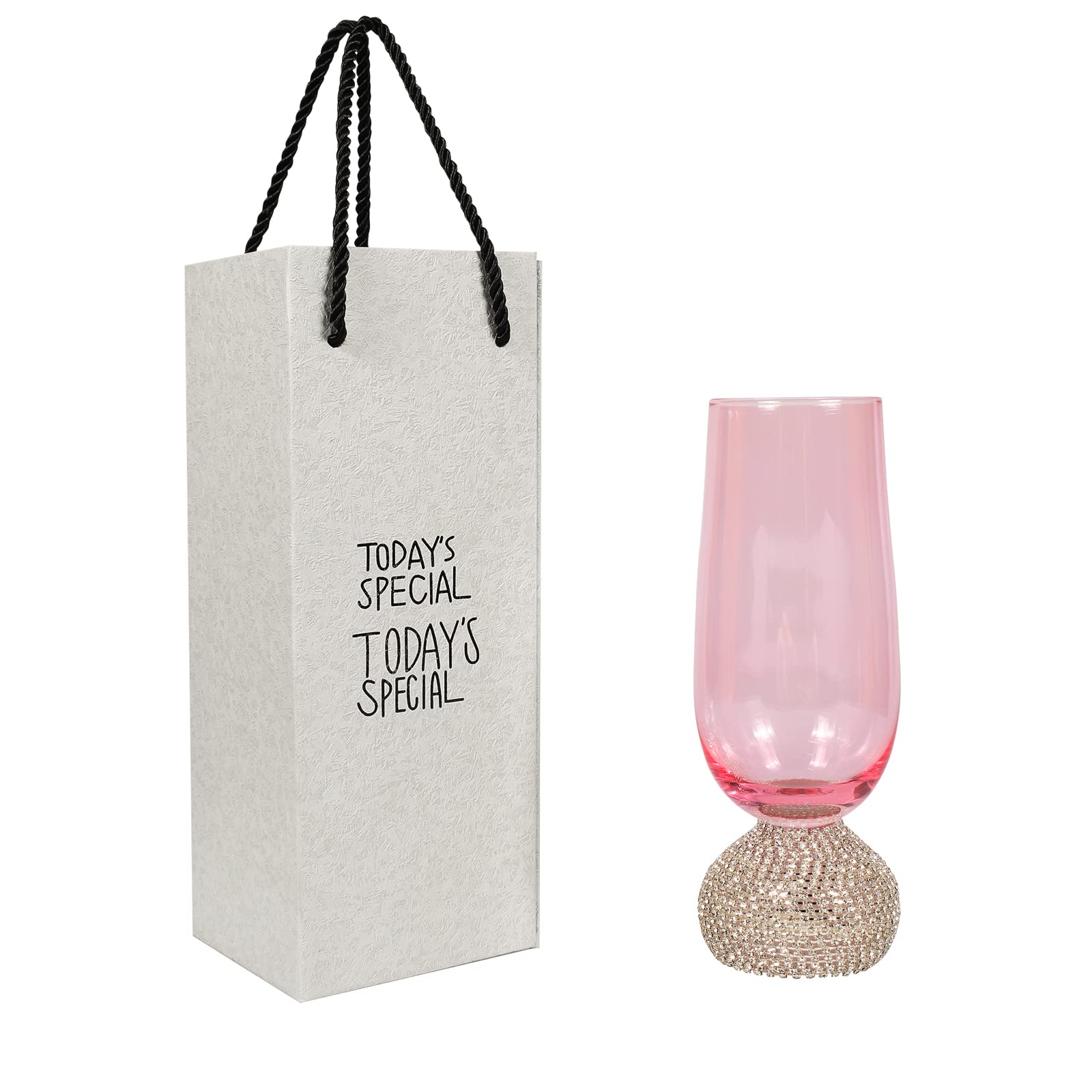 Skoxkoc Pink Glasses Drinking Champagne Flutes - Stemless Wine Glasses with Crushed Diamond,Hand Made Cocktail Cups Unique Gift for Wedding Birthday Anniversary 8 oz