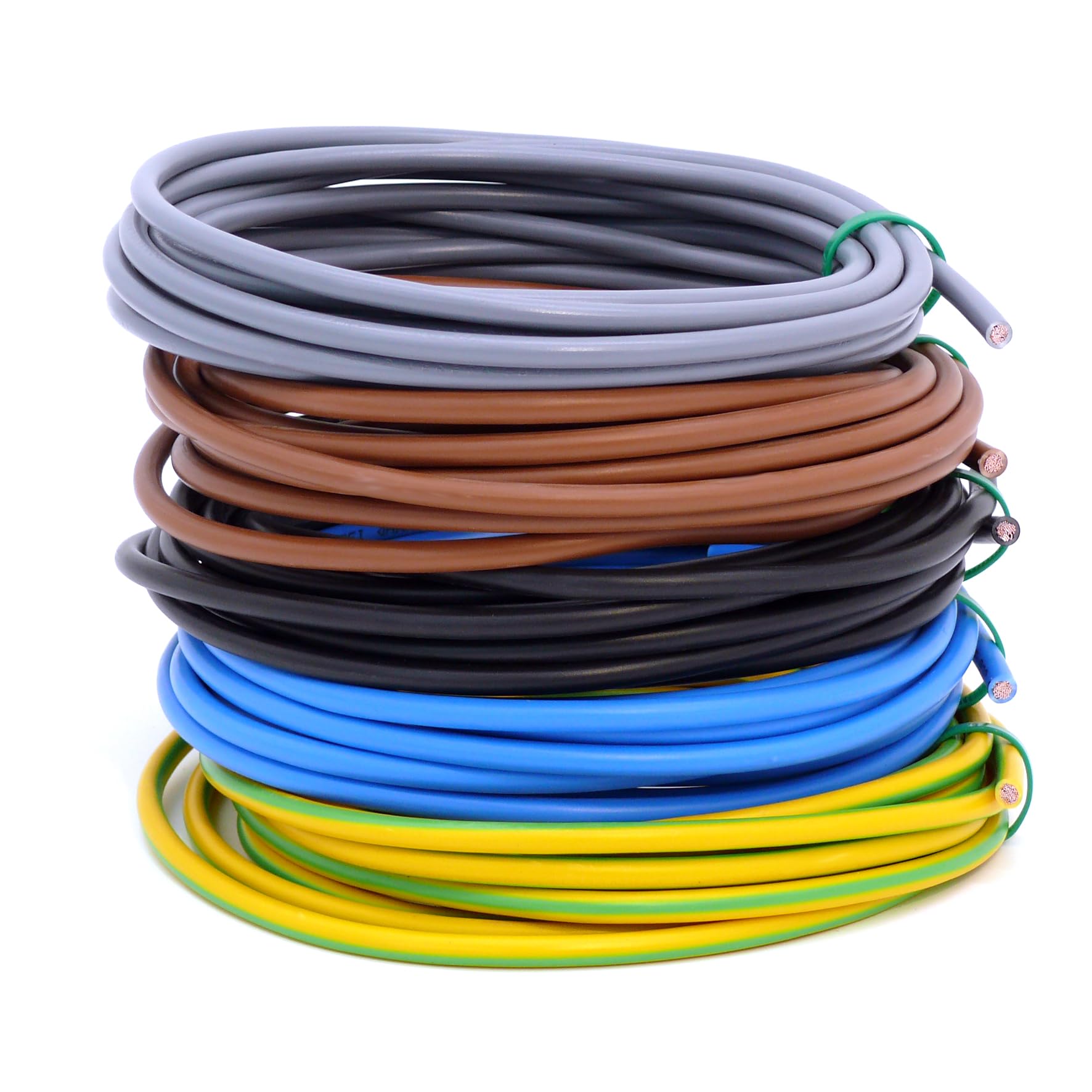 Verdrahtungsleitung 10mm² - schwarz, grau, braun, blau, grün/gelb - H07V-K PVC-Einzelader - Aderleitung feindrähtig flexibel (2-100m) inkl. 5 Aderendhülsen (schwarz, 15 Meter)