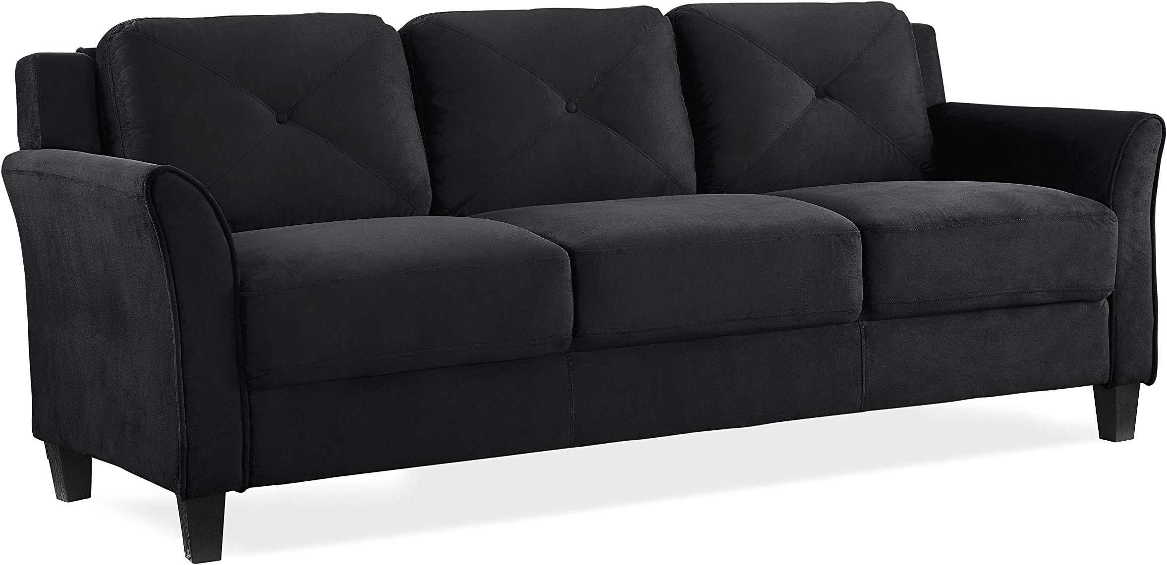 Studio Living Harrington 80.3" Sofa, Transitional Modern, Pocket Coil Comfort, Easy Assembly, Microfiber Fabric, Black