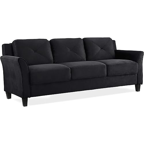Lifestyle Solutions Harrington Sofa Upholstered Microfiber Fabric Curved Arms, Black