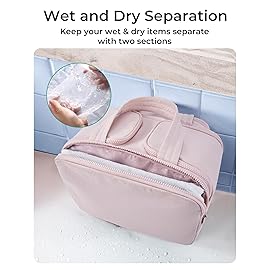 BAGSMART Travel Toiletry Bag, Crush Toiletry Bag for Women, Wide-open Puffy Toiletry Bags for Traveling, Large Travel Cosmetic Makeup Bag Organizer for Accessories,Toiletrie, Pink