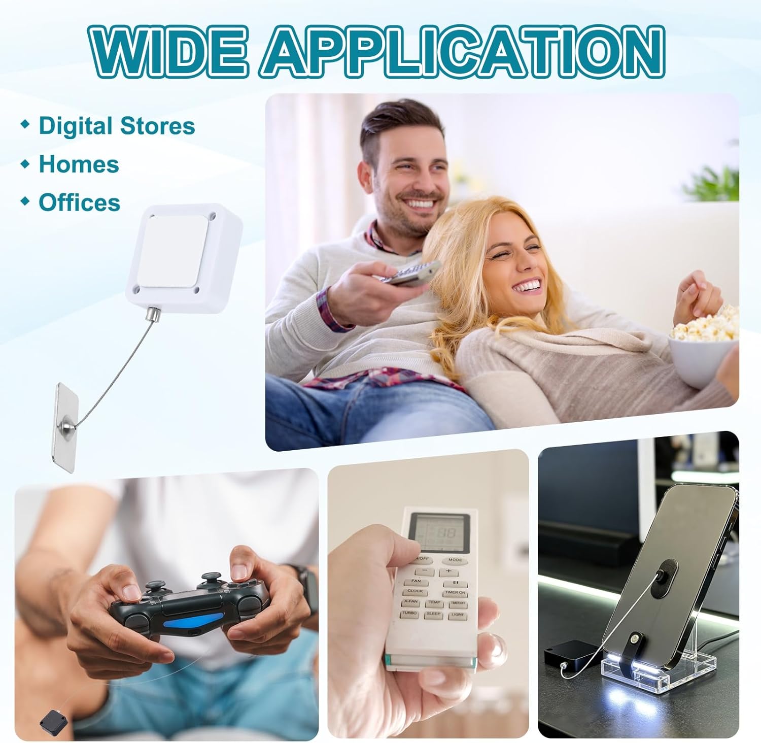 PATIKIL Retractable Remote Control Cable Tether (3.3ft /1M, White)(2 Set) Remote Control Security Lanyard Lock Adjustable Locking Leash with Iron Cap and Screws, Suit for - TVs/Tablets