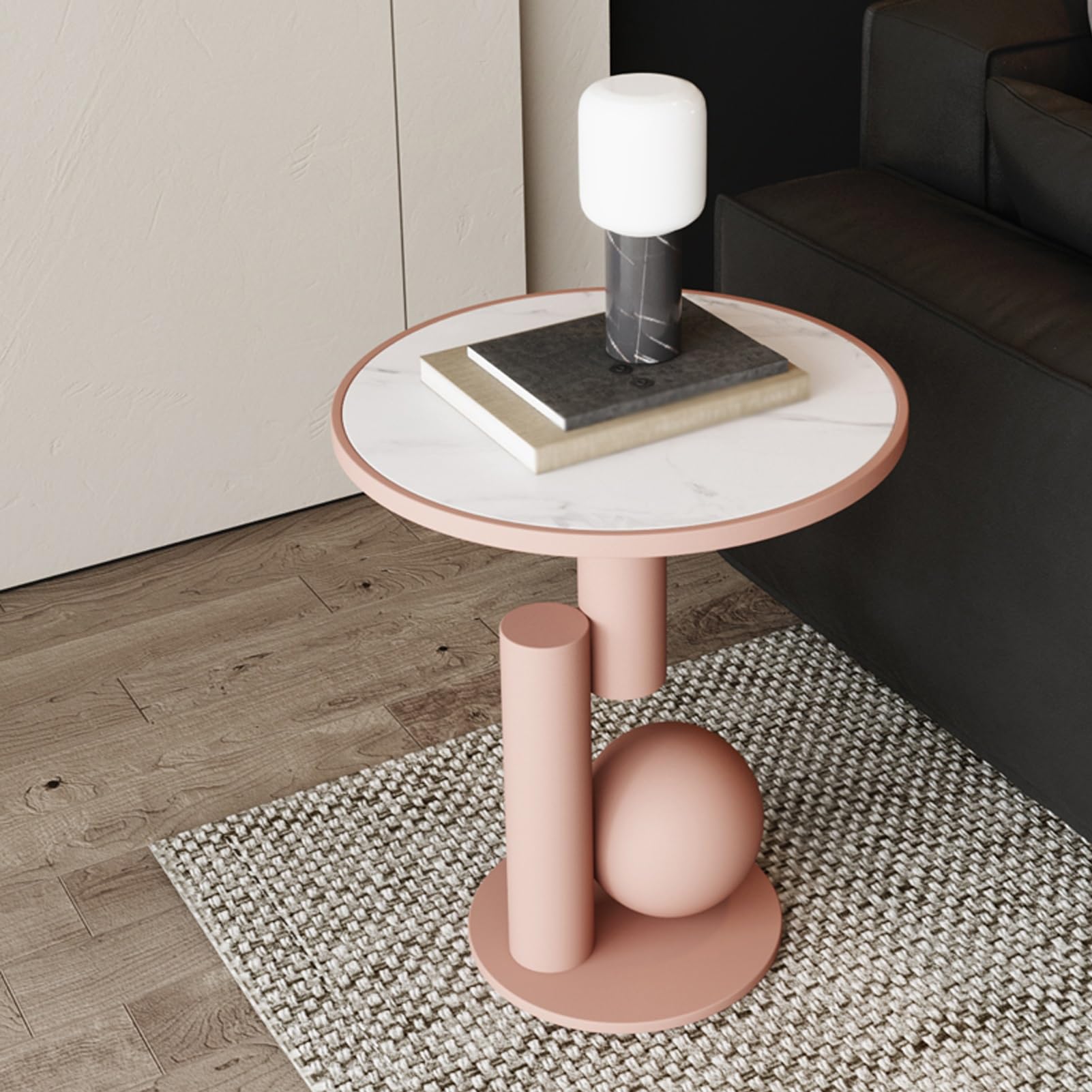 Table de bout de lit rose en marbre pour un salon moderne