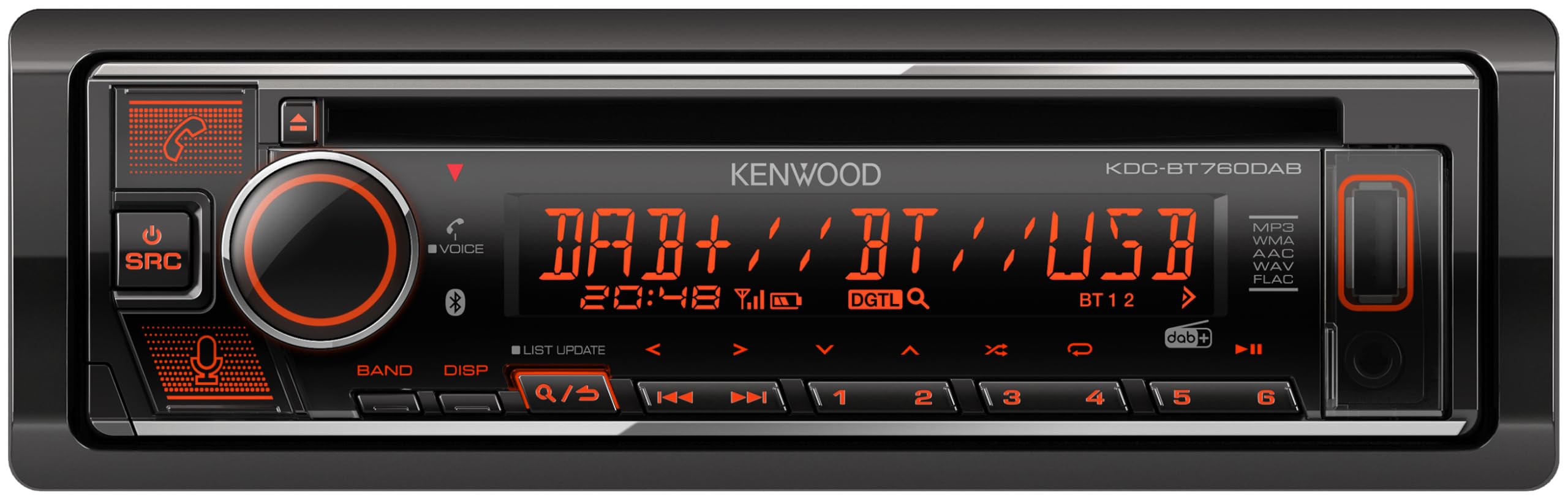 Radio para Coche con Bluetooth y Reproductor de CD - Autoradio 1DIN con USB, AUX, 4 x 50 W, Manos Libres y Teclas Retroiluminadas. Kenwood KDC-BT760DAB