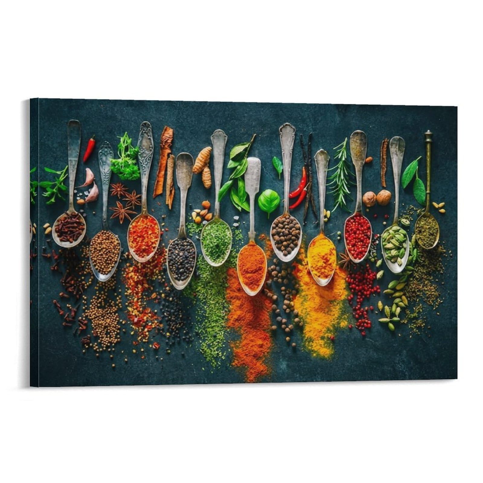 CPLVKWRQJ Spices And Herbs Collection 1 Piece Various Fresh Herbs And Vibrant Spice Powders Wall Artwork - Bedroom Canvas Painting Space Transformer Easy to Clean Decor 16x24inch(40x60cm)