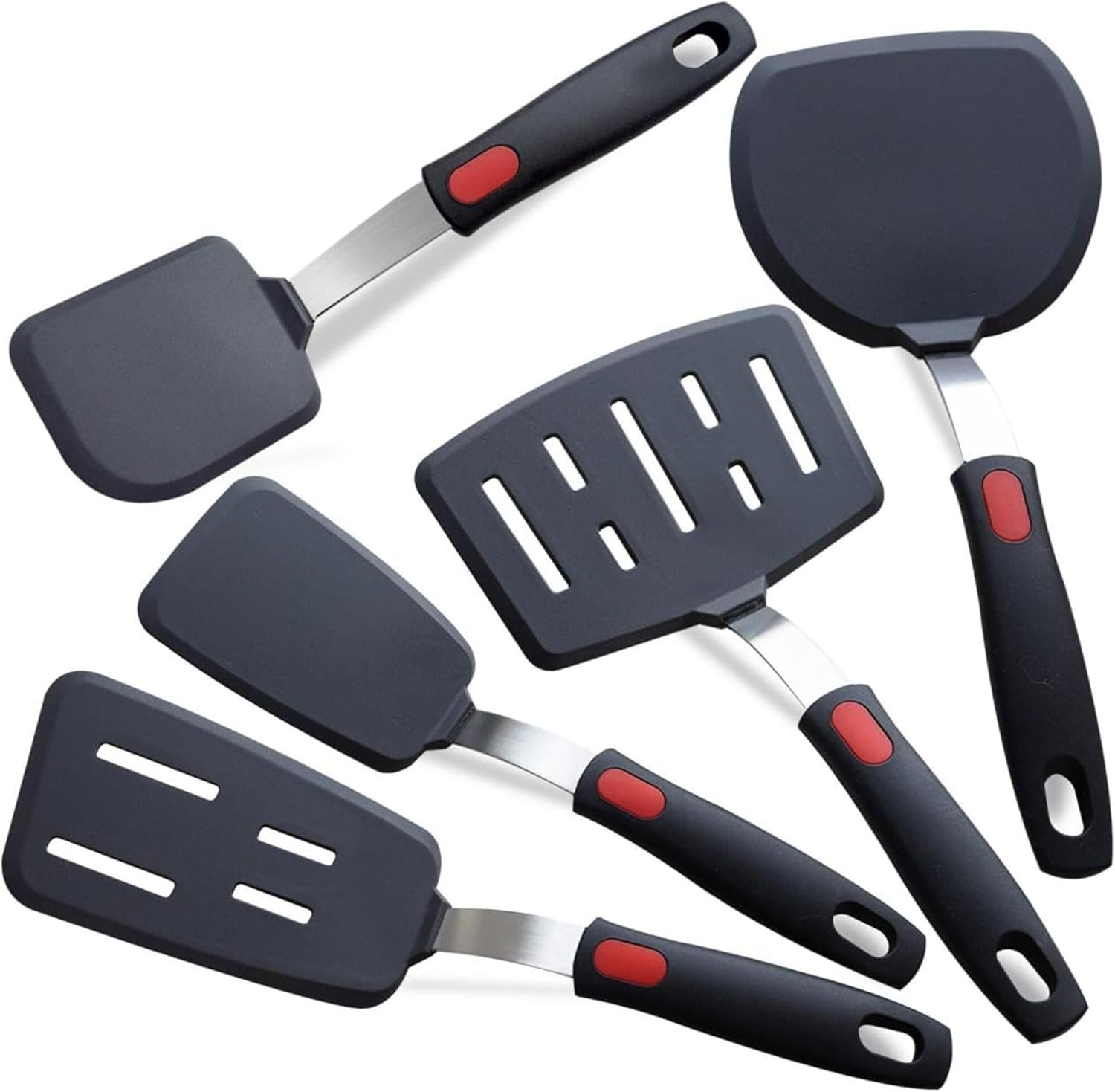 Jazoon™ Silicone Spatula Turner, 5-Pack Spatulas Silicone Set for Nonstick Cookware, Heat Resistant Kitchen Cooking Utensils Set for Egg, Pancake Dishwasher Safe