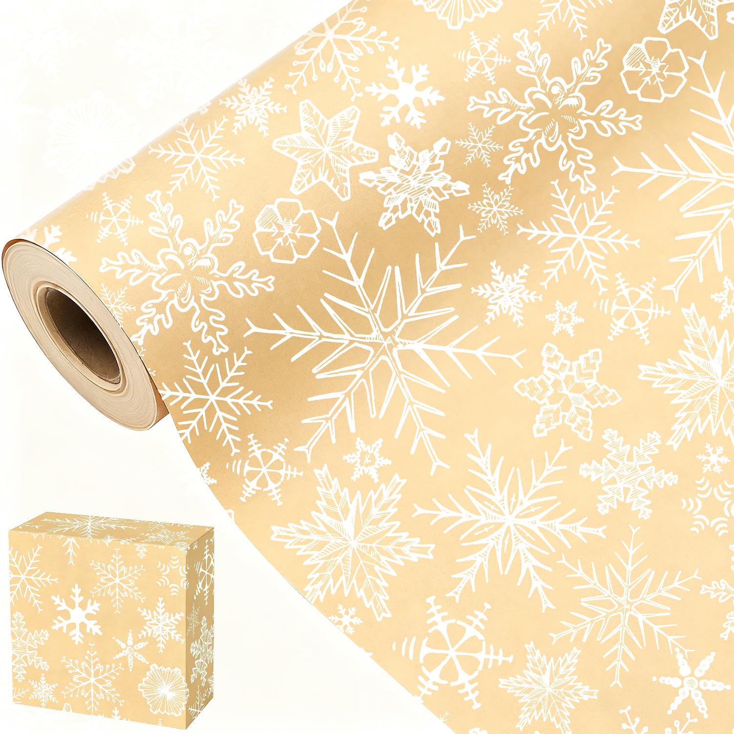 15m Christmas Wrapping Paper Roll,43cm Recyclable Xmas Wrapping Paper,White Snowflake Design — image 1