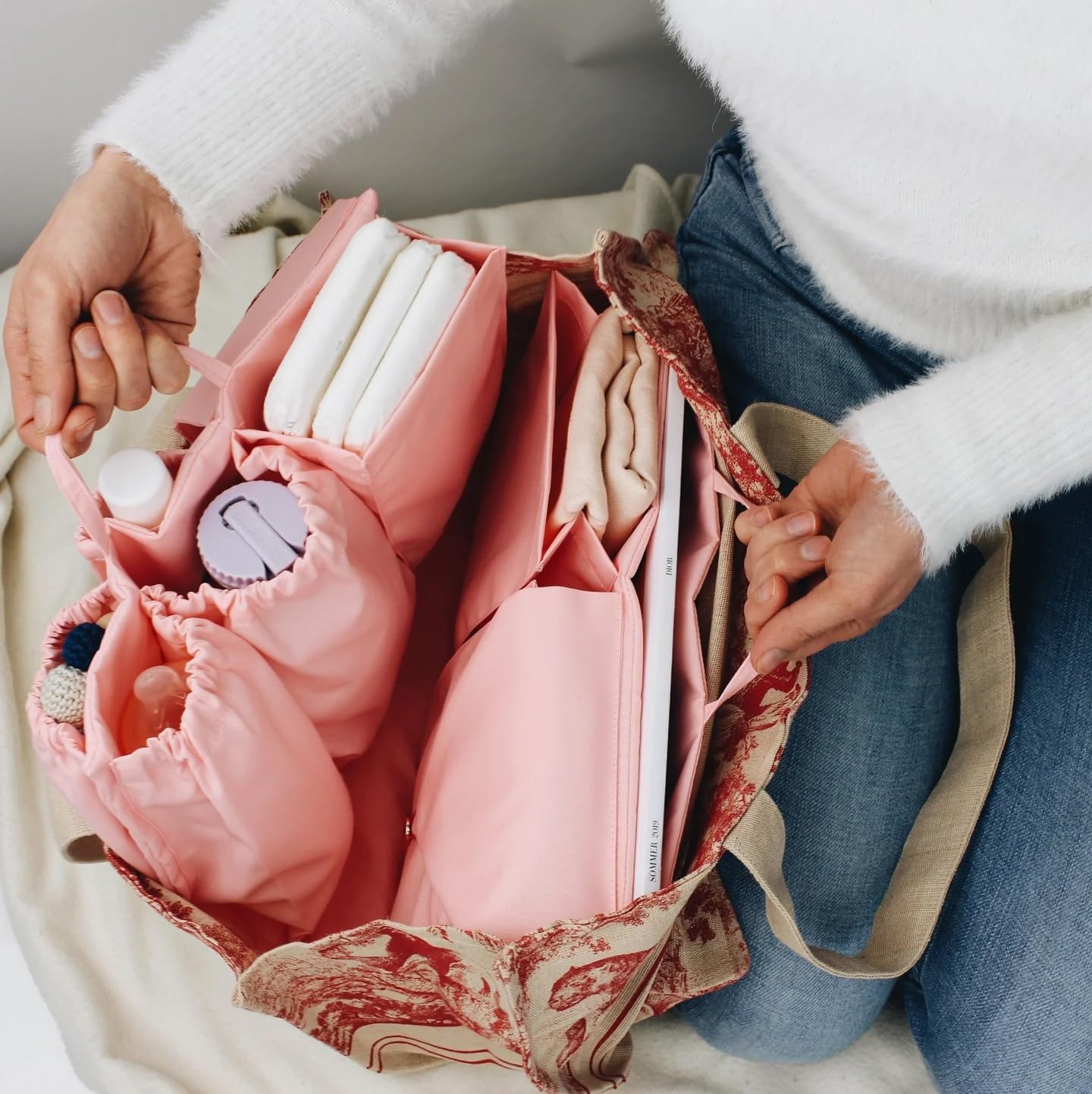 Classic - Baby Wickeltasche Handtasche Organizer, zahlreiche Fächer, wasserabweisend und waschbar flexibel für Shopper/Rucksäcke - Bag in Bag (Blossom Pink)
