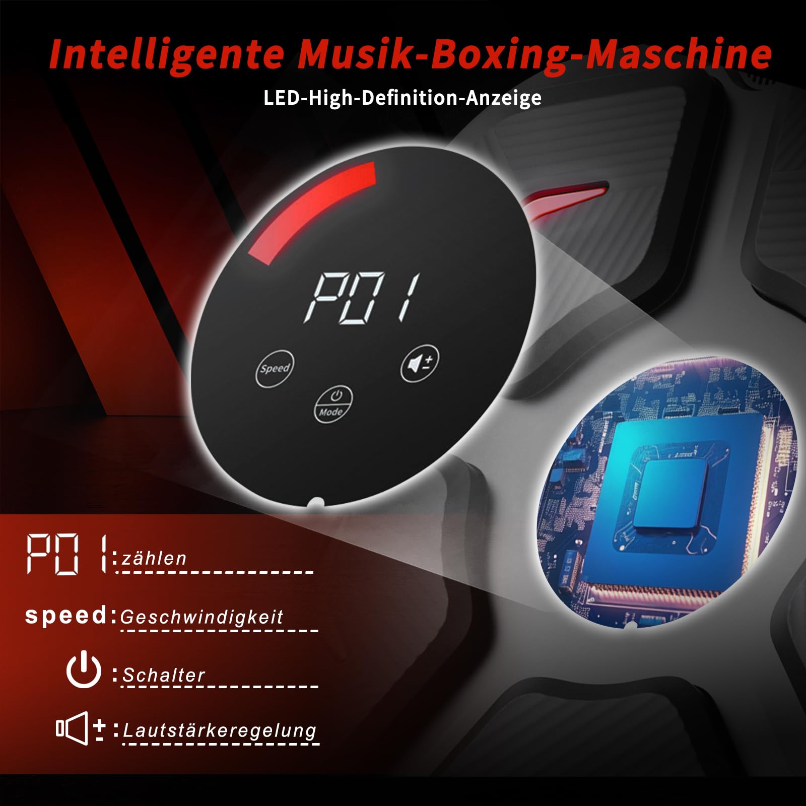 Musik Boxmaschine, intelligente Bluetooth-Boxmaschine zur Wandmontage für Heimübungen, Dekompressionsboxen mit Boxhandschuhen, Boxtrainingsgerät für Erwachsene Kinder